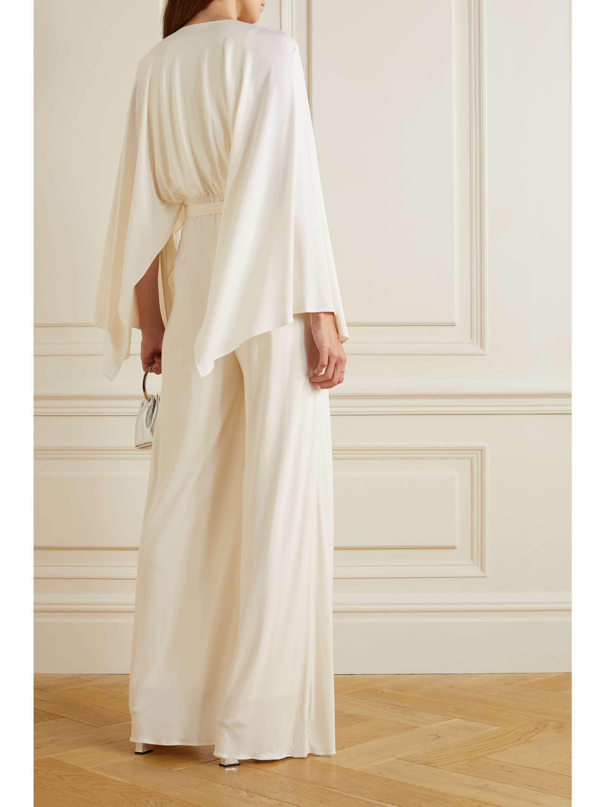 HALSTON Raegan belted draped jersey jumpsuit