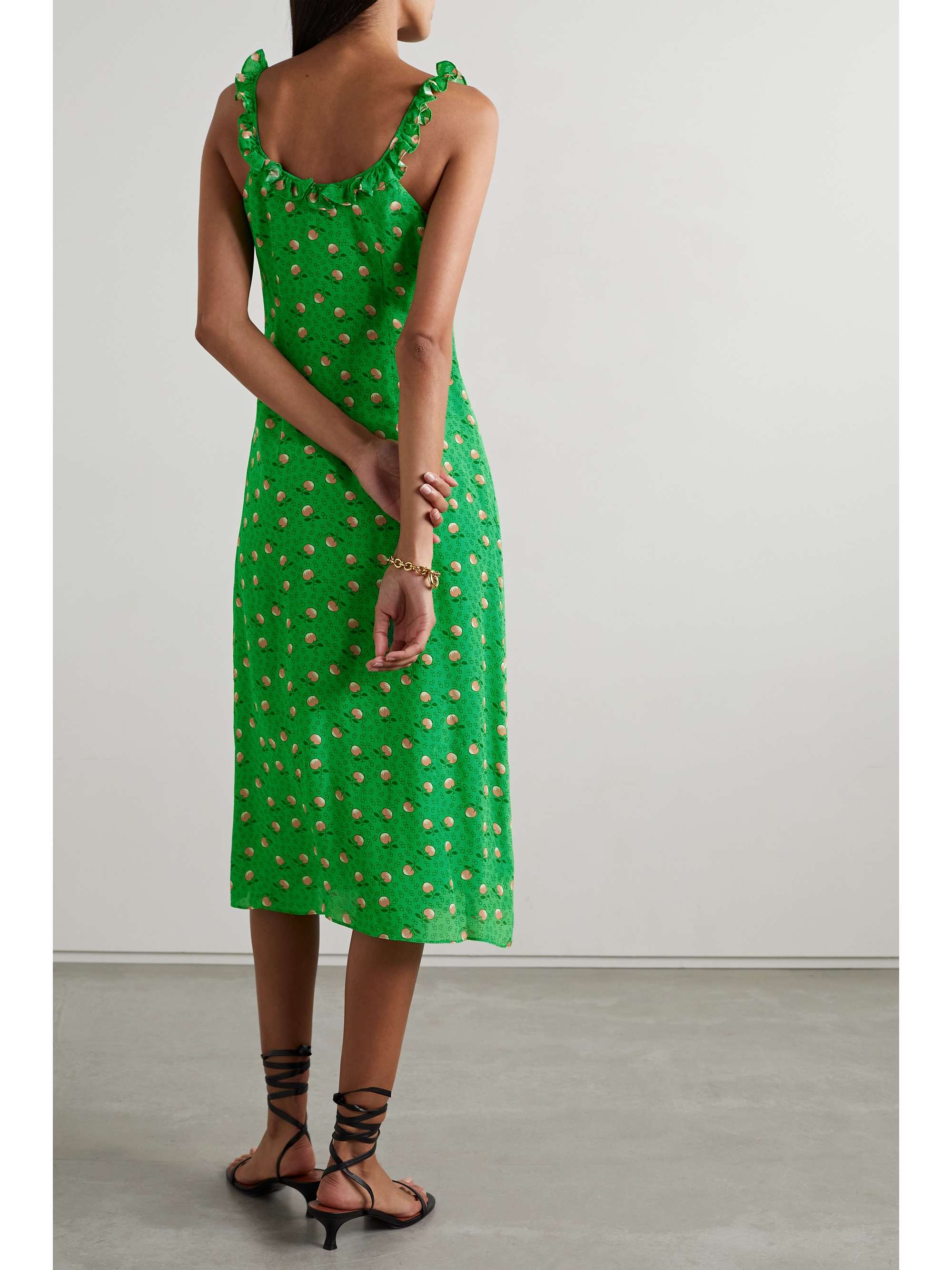 HVN Danica ruffled printed crepe de chine midi dress