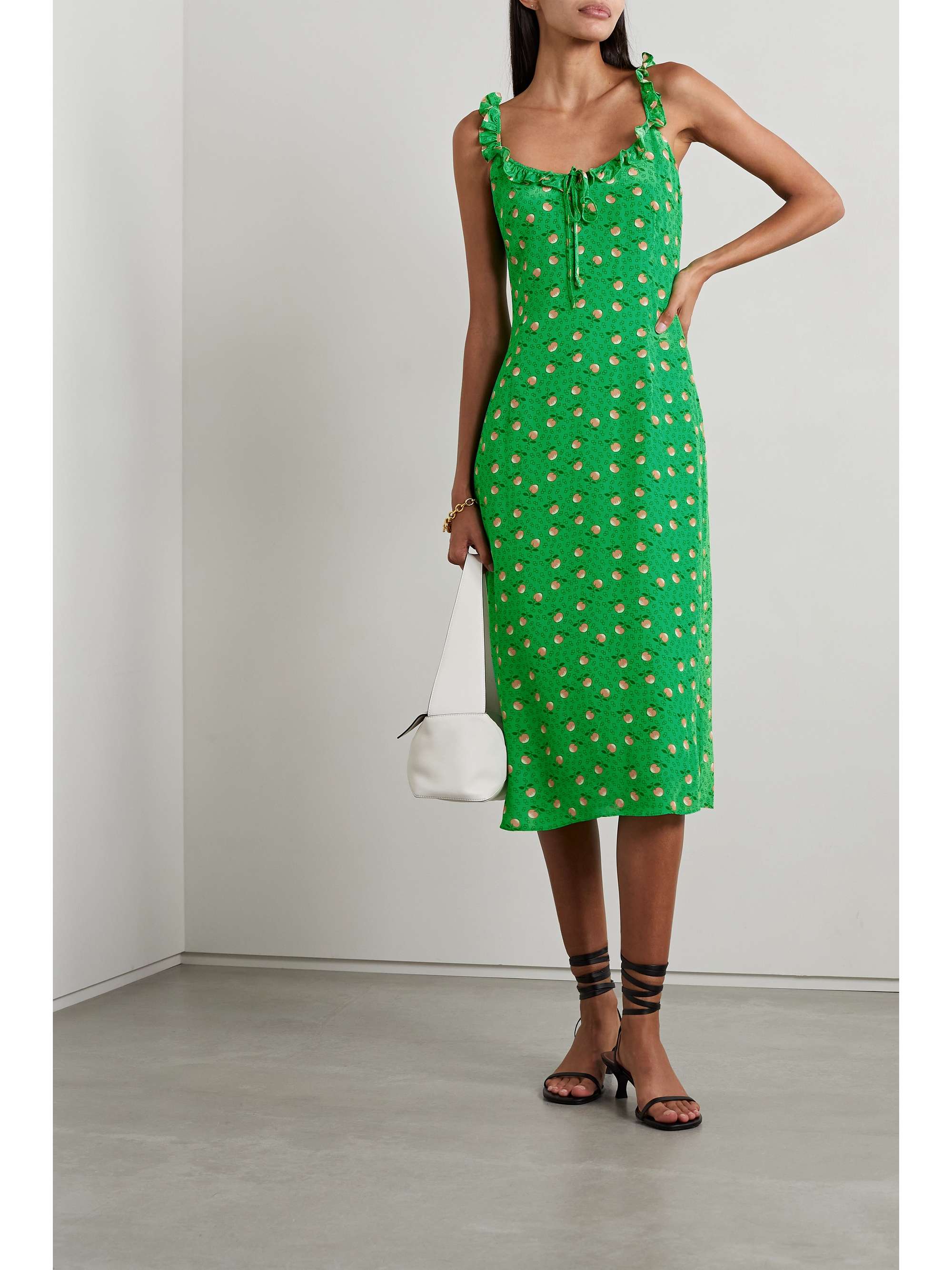 HVN Danica ruffled printed crepe de chine midi dress