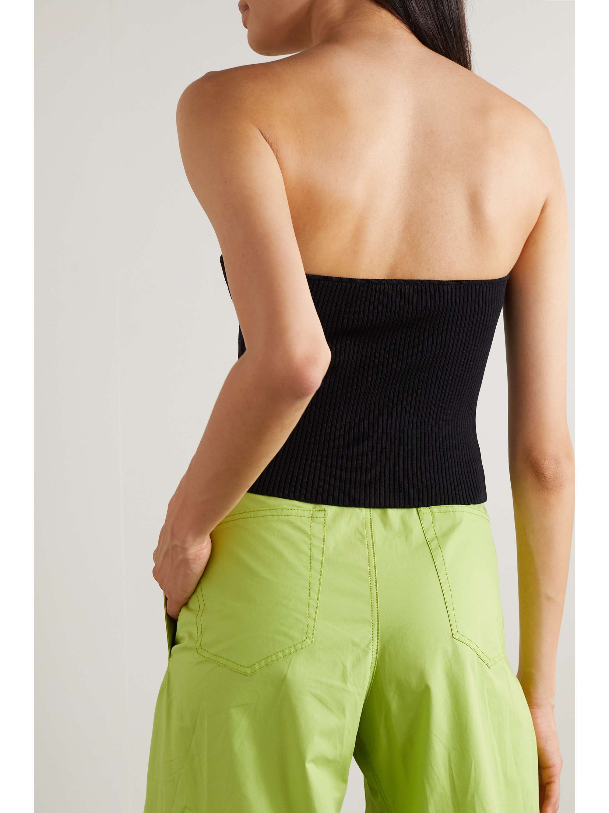 SELFPORTRAIT Strapless buttonembellished ribbedknit top NETAPORTER