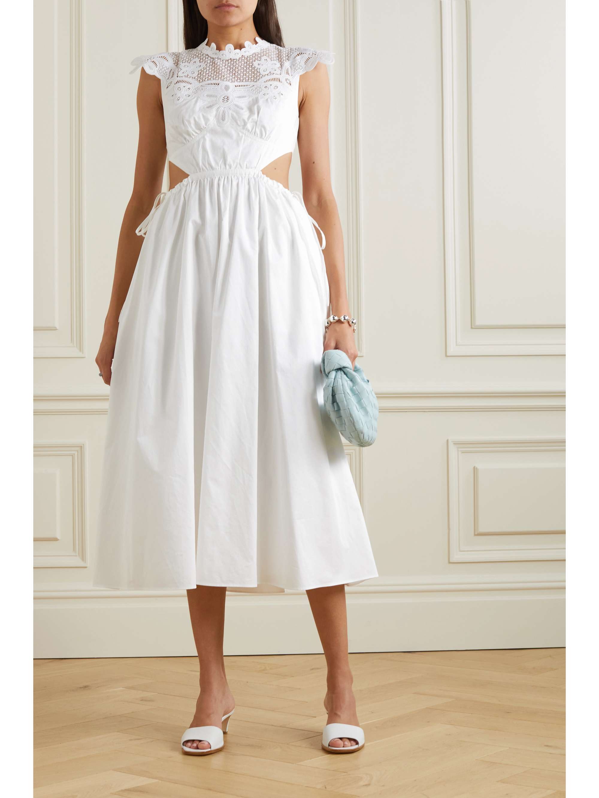 White Cutout guipure lace-trimmed 