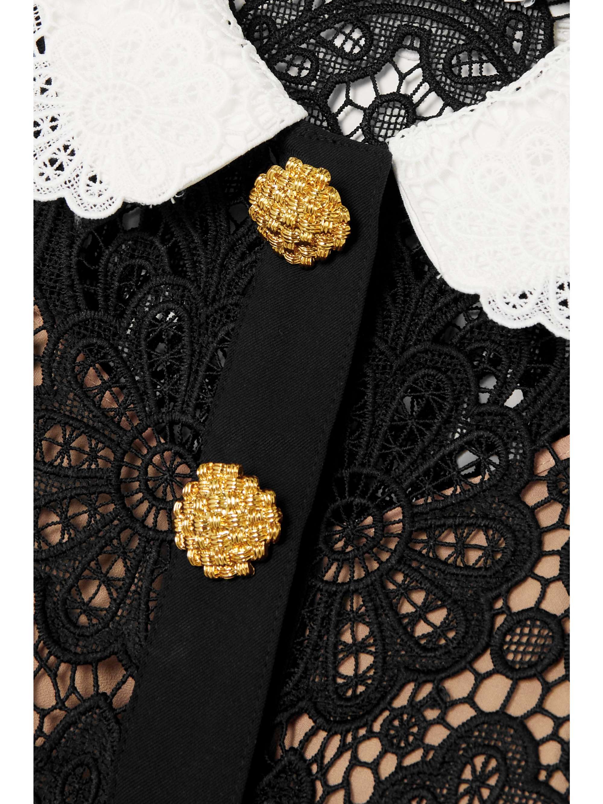 SELF-PORTRAIT Button-embellished guipure lace mini dress