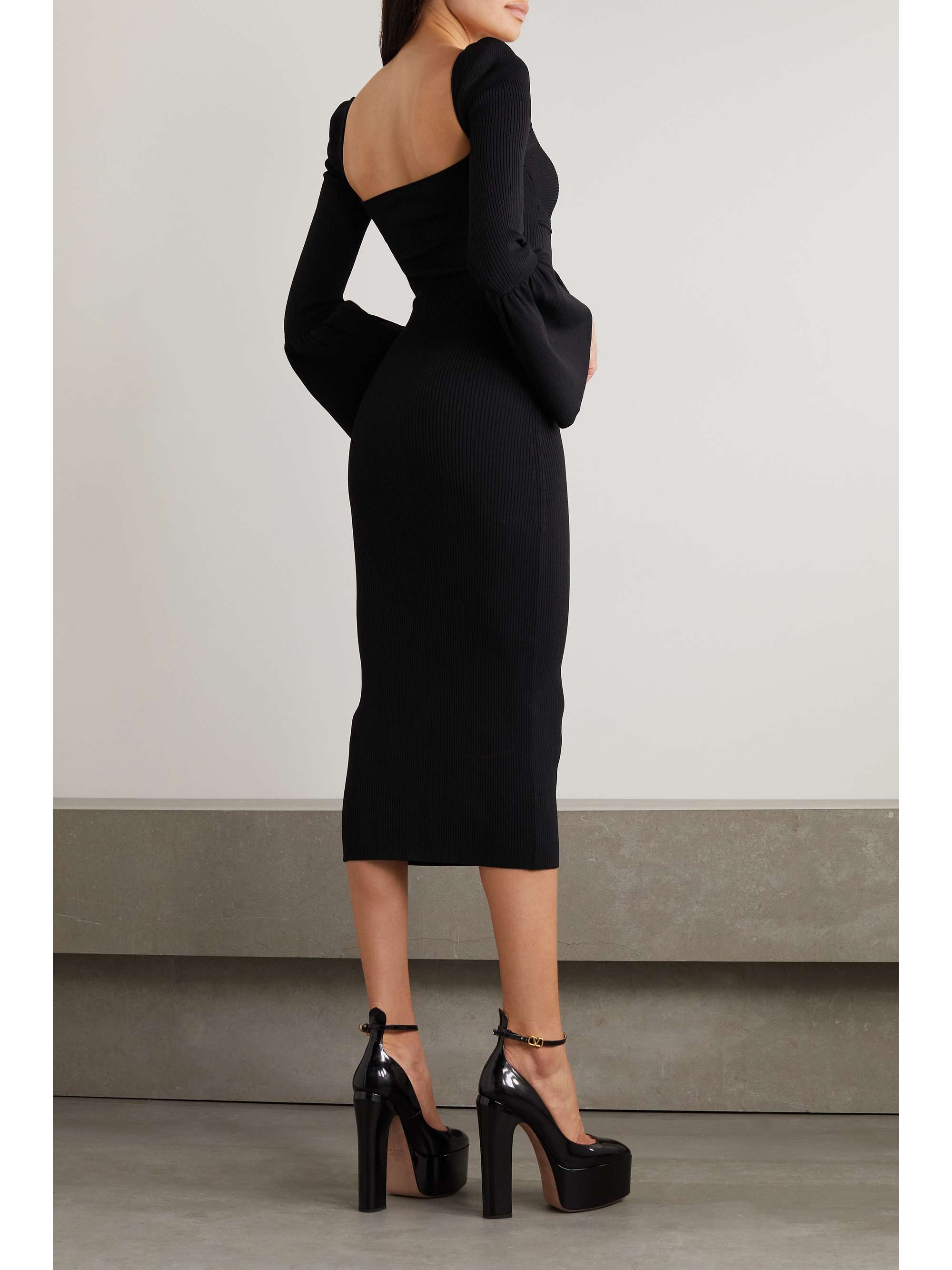 Black Cutout ribbed-knit midi dress 