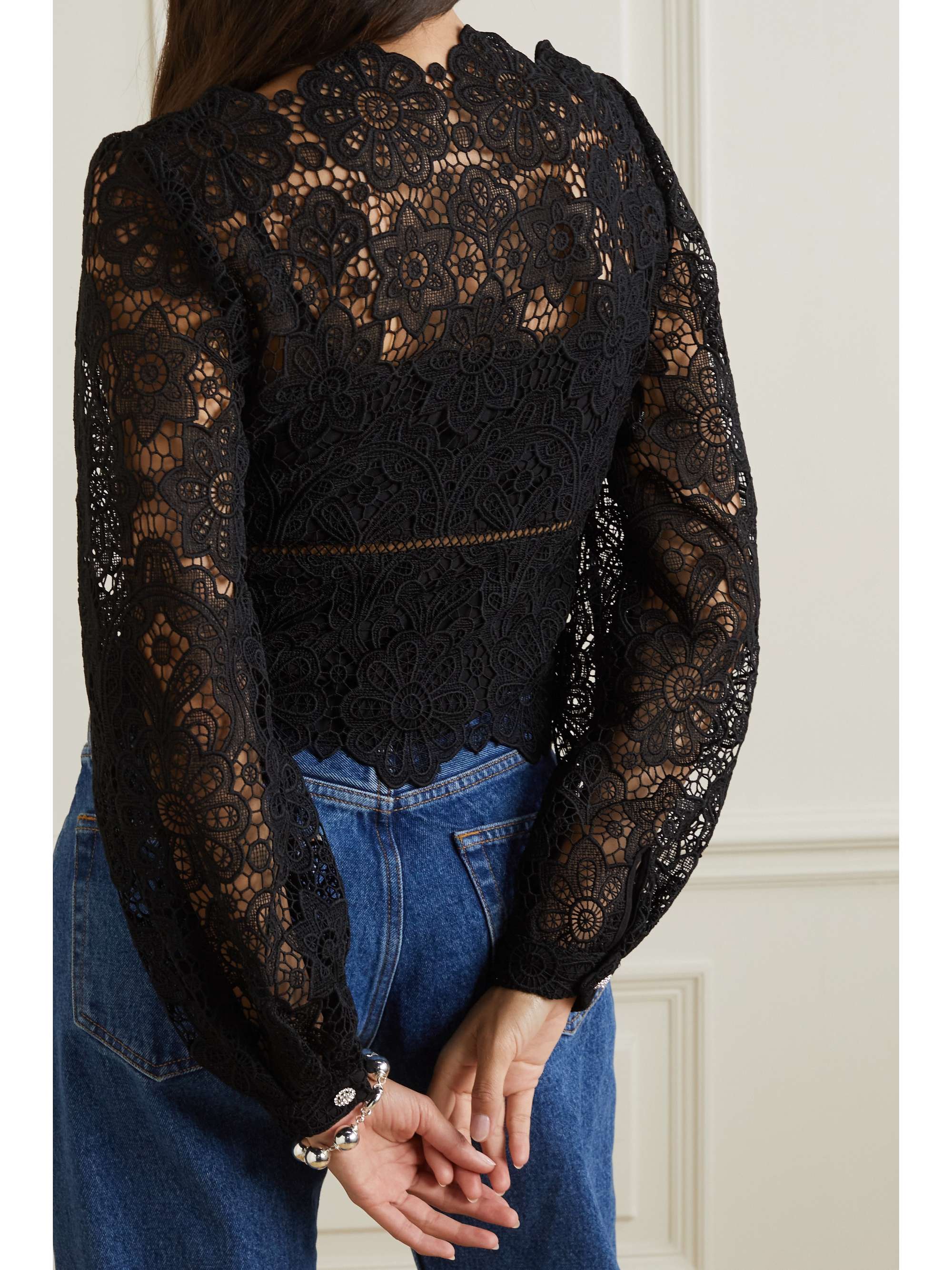 SELF-PORTRAIT Crystal-embellished guipure lace blouse