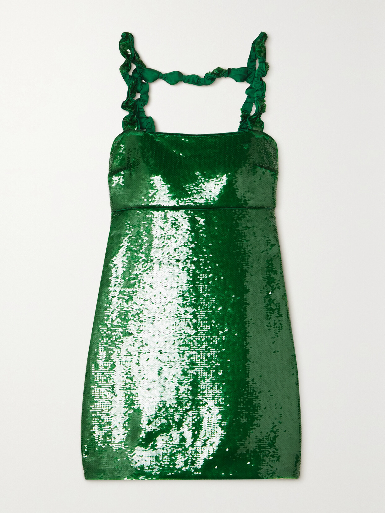 Ganni Twisted Sequined Satin Mini Dress In Green | ModeSens