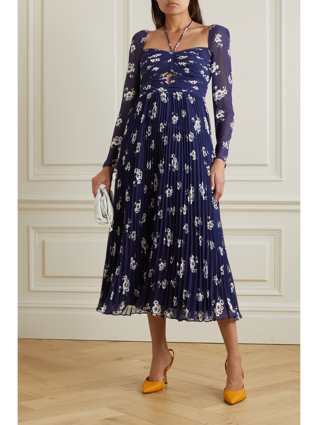Self-portrait Cutout Pleated Floral-print Chiffon Midi Dress In Multi |  ModeSens