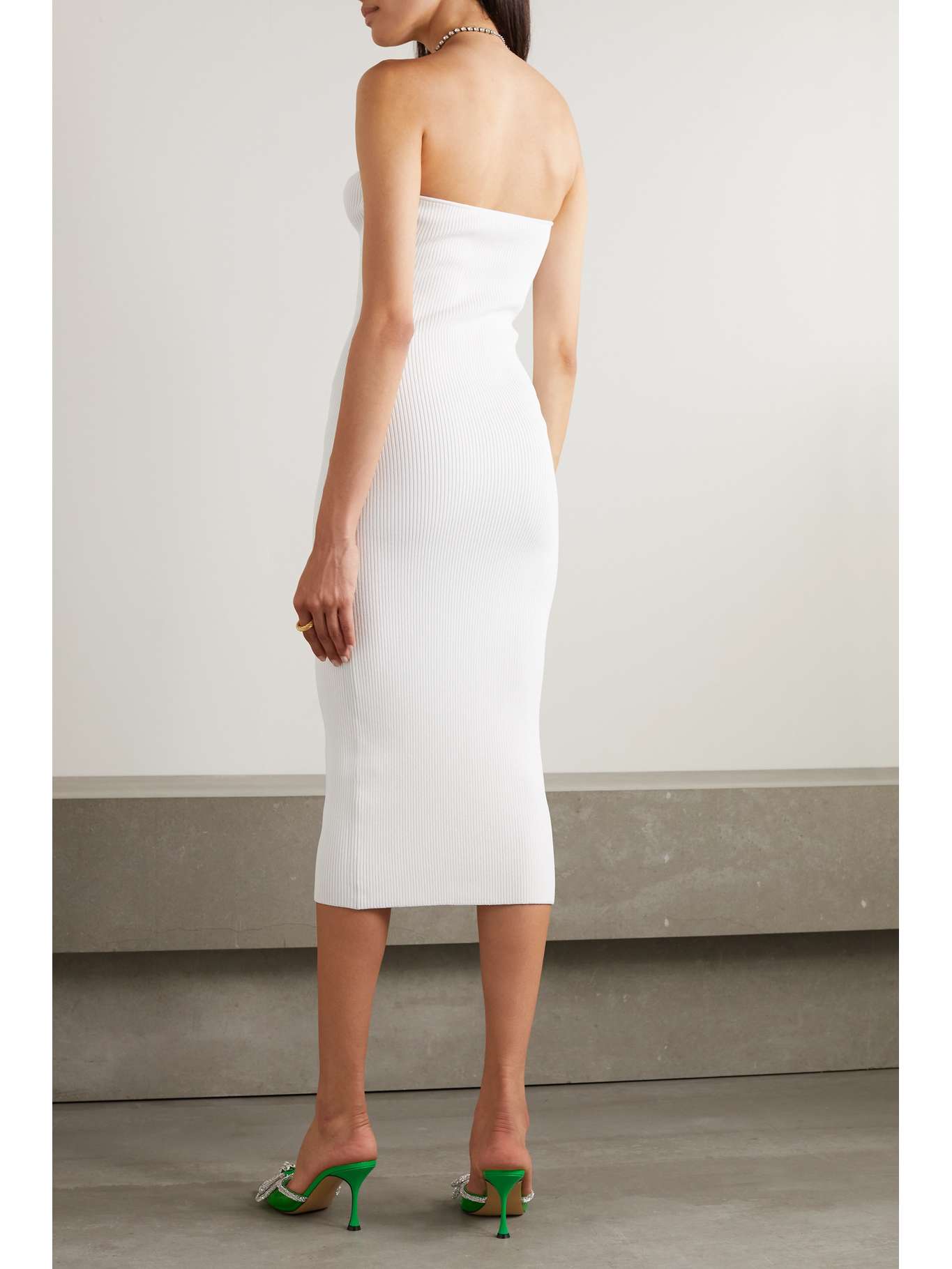 SELFPORTRAIT Strapless embellished ribbedknit midi dress NETAPORTER