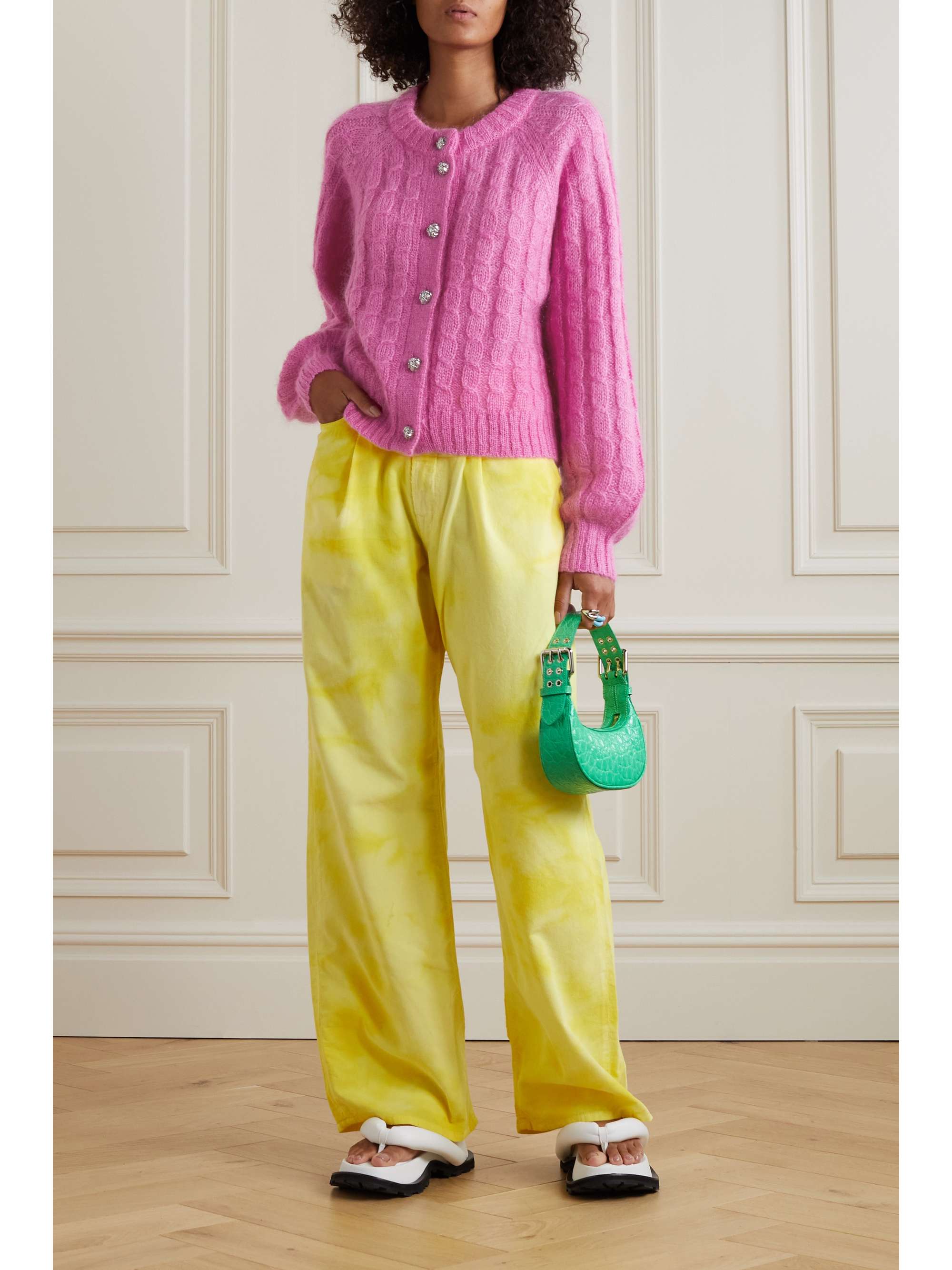Pink Cable-knit mohair-blend cardigan 
