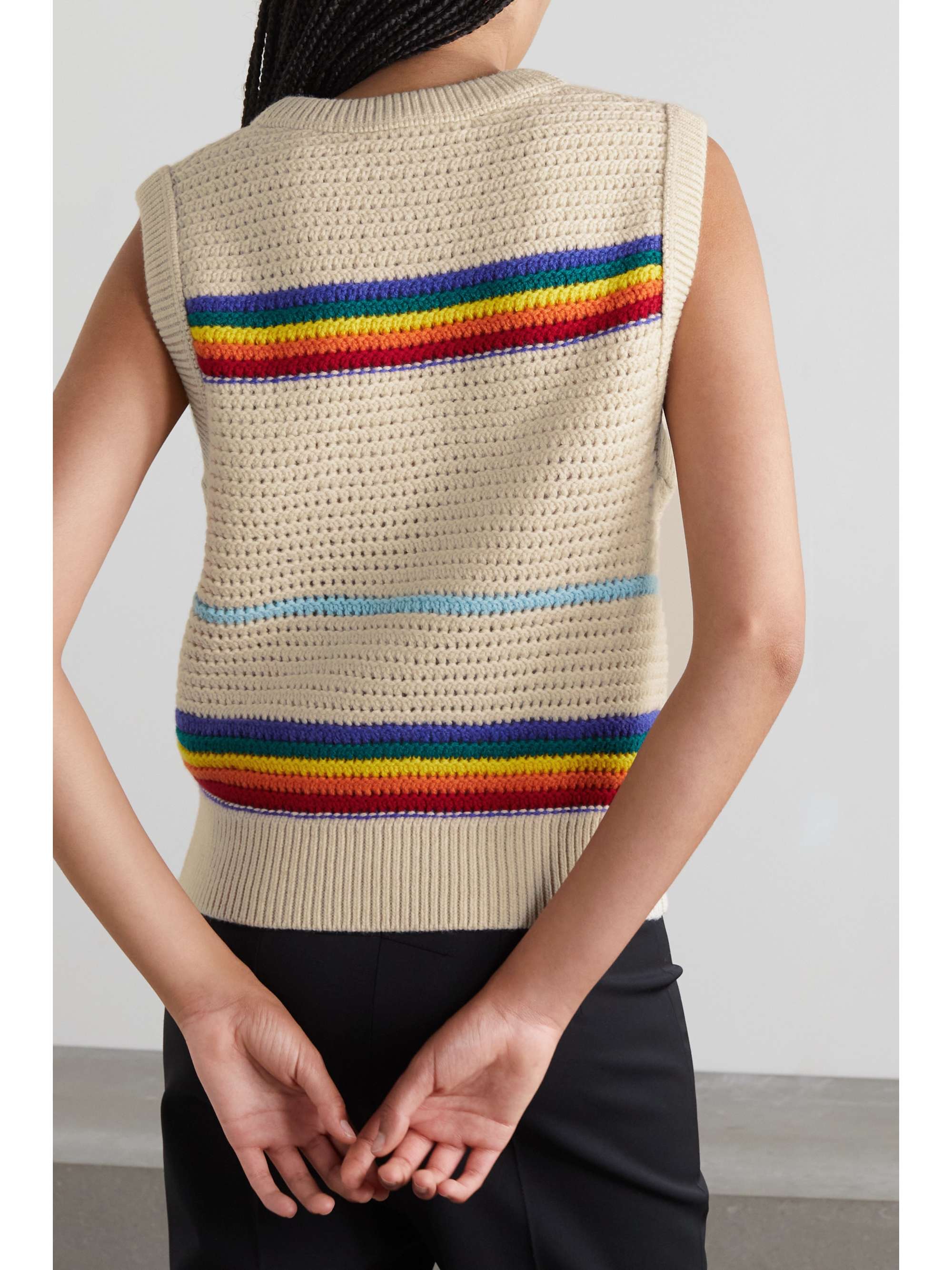 ACNE STUDIOS Appliquéd striped crochet-knit wool vest