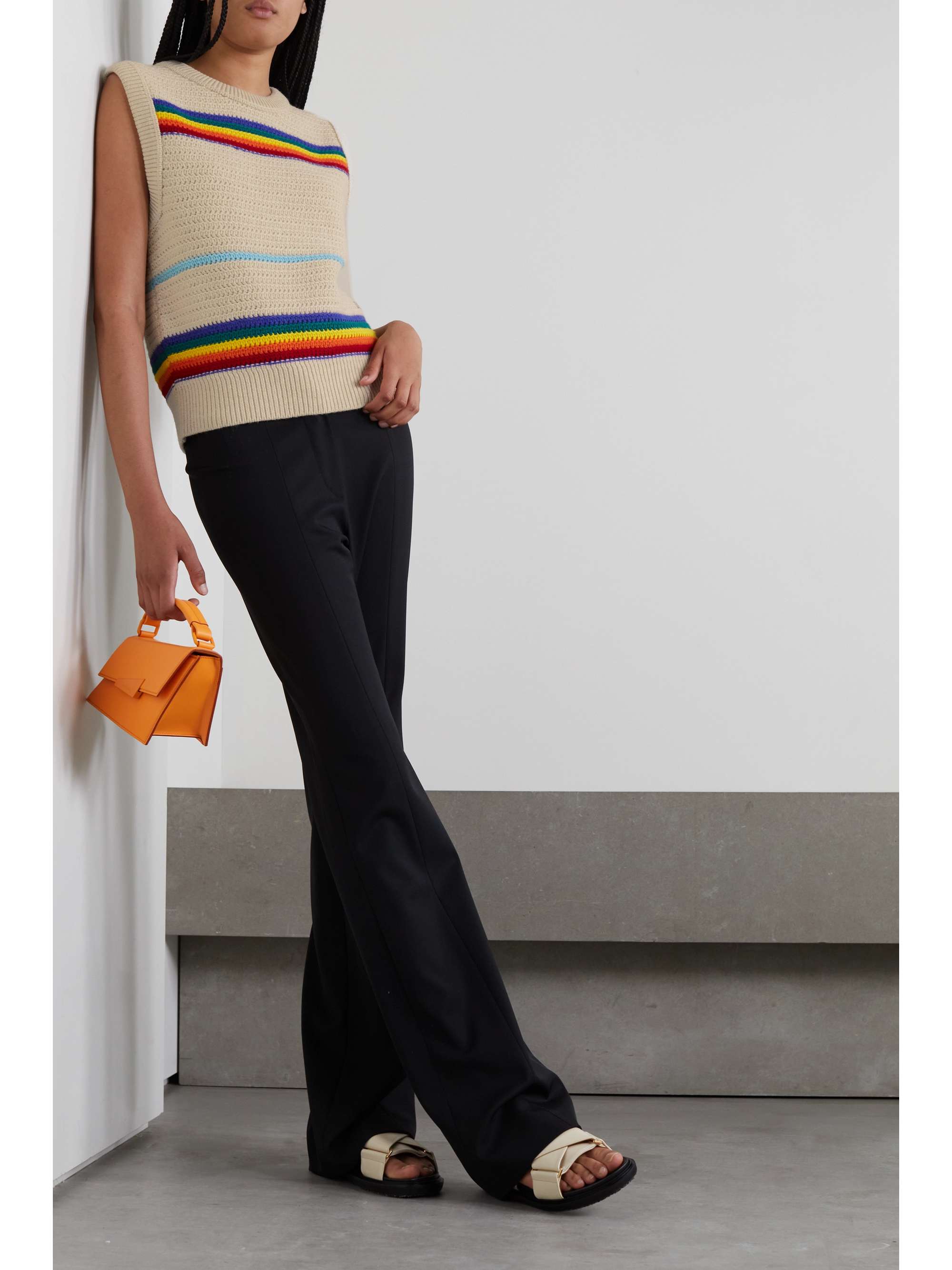 ACNE STUDIOS Appliquéd striped crochet-knit wool vest