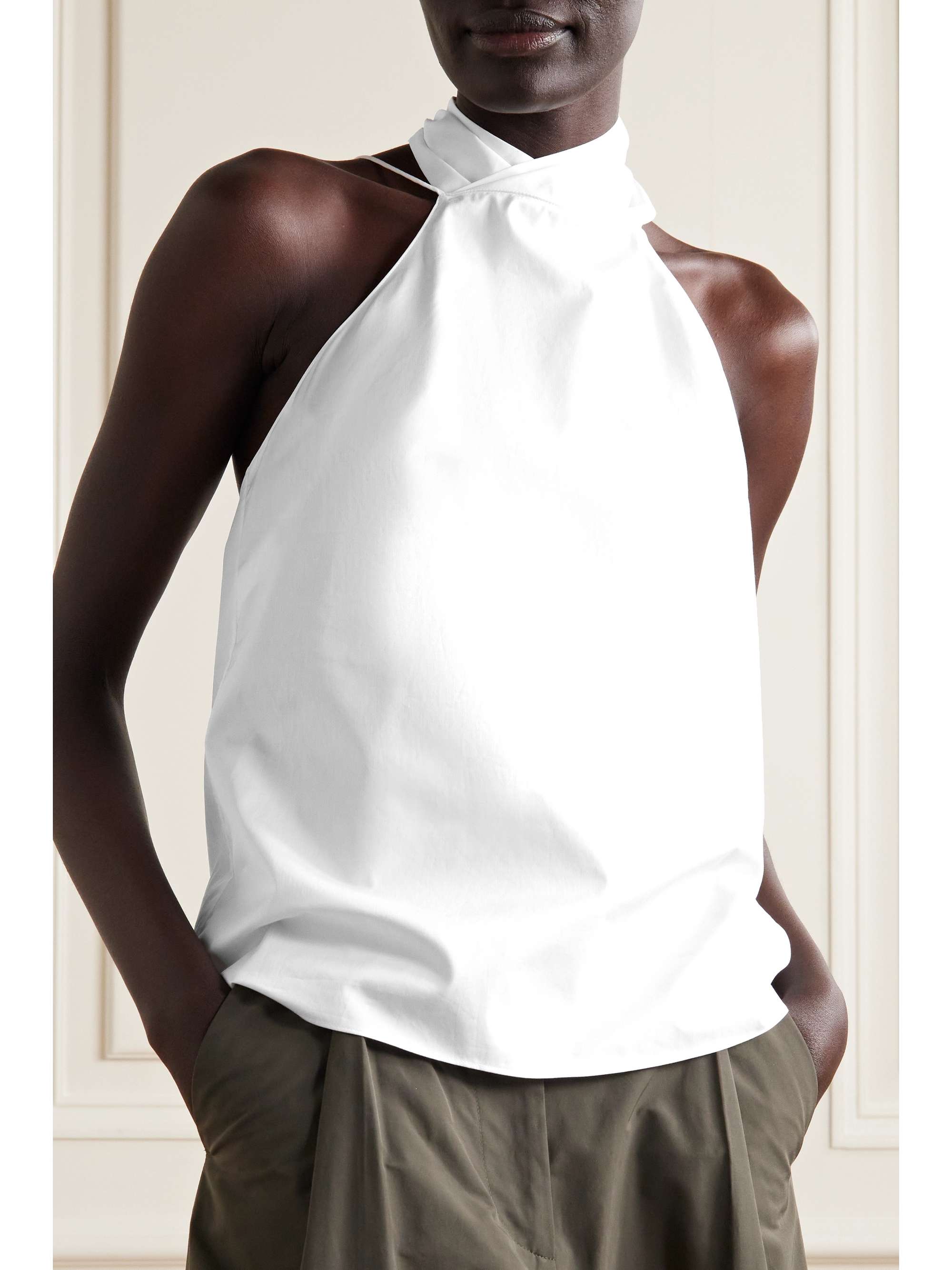 TIBI Cotton-poplin halter neck top