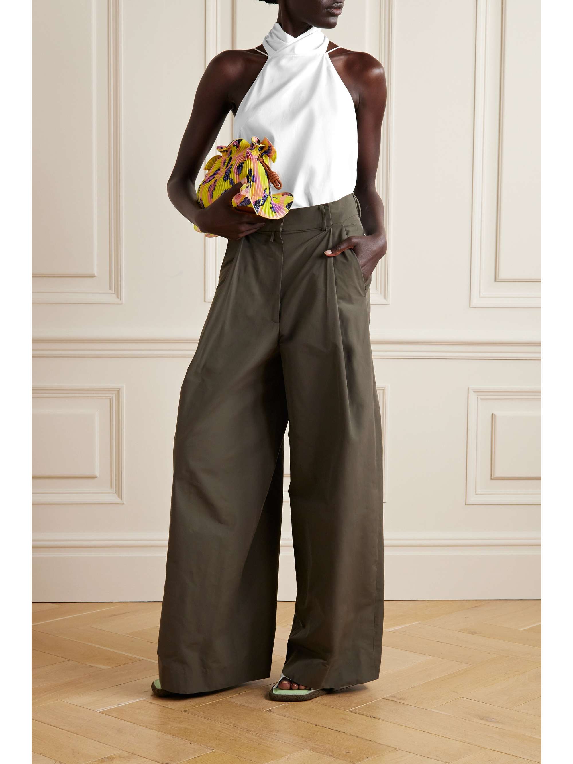 TIBI Cotton-poplin halter neck top