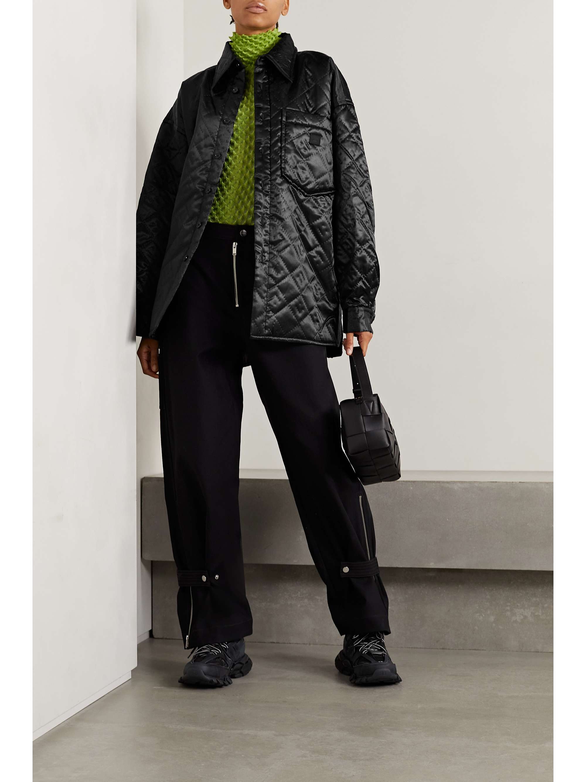 Black Quilted padded satin jacket 