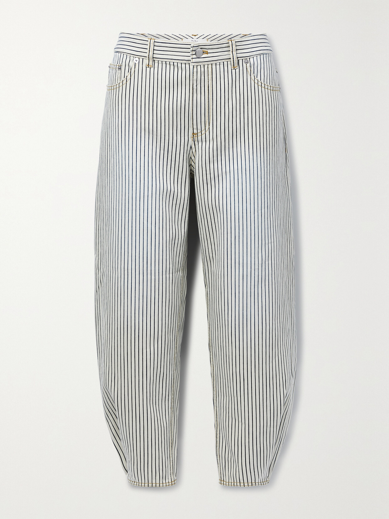 Tibi Brancusi Stonewash Striped Mid-rise Tapered Jeans In Navy Multi