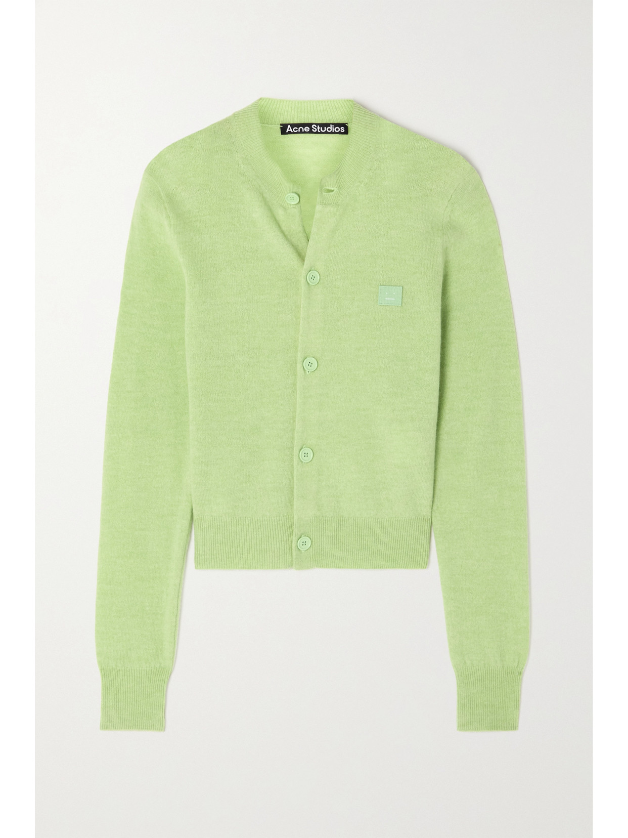 Acne Studios Appliquéd Wool Cardigan In Pale Green Melange