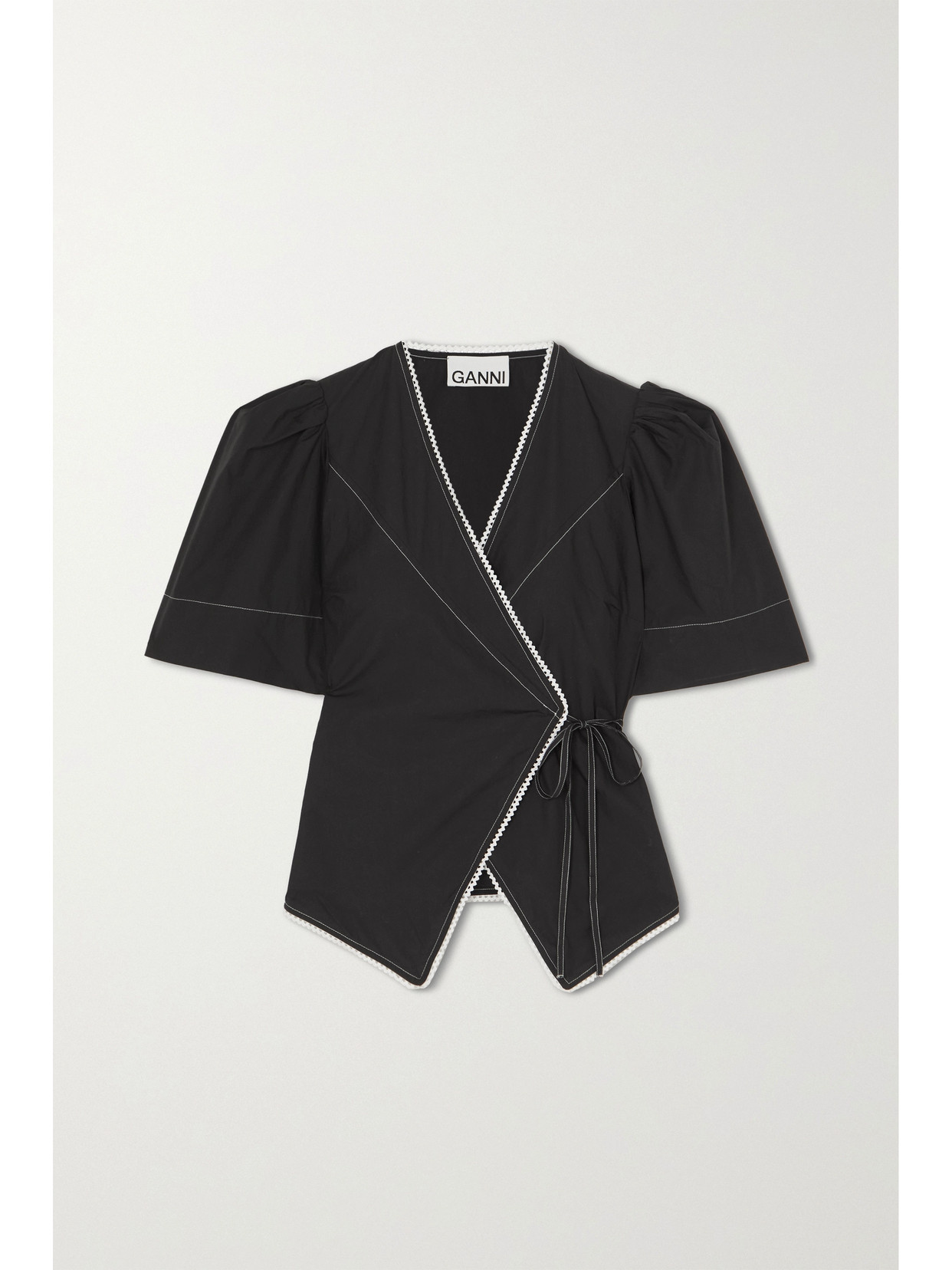 Broderie Anglaise-trimmed Organic Cotton-poplin Wrap Blouse