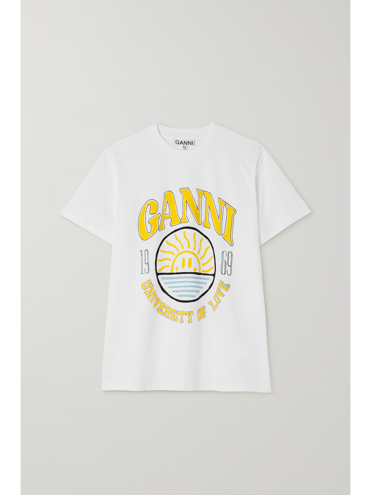 Ganni University Of Love Graphic-print Organic-cotton-jersey T-shirt In  Bright White