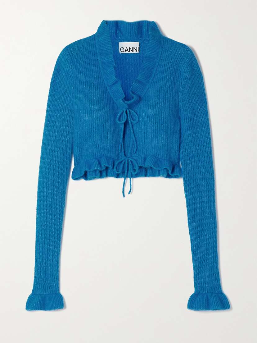 Ganni Ruffled Ribbed-knit Cardigan