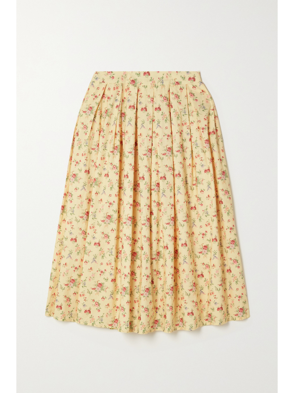 Batsheva - + Laura Ashley Eres Pleated Floral-print Cotton-poplin Midi Skirt - Yellow