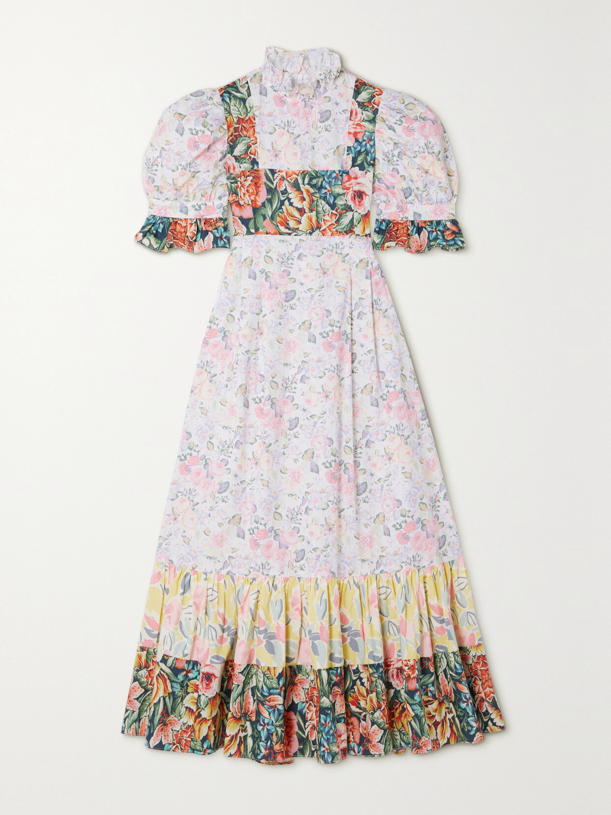 BATSHEVA + LAURA ASHLEY RUTHIN PANELED FLORAL-PRINT COTTON-POPLIN MIDI DRESS