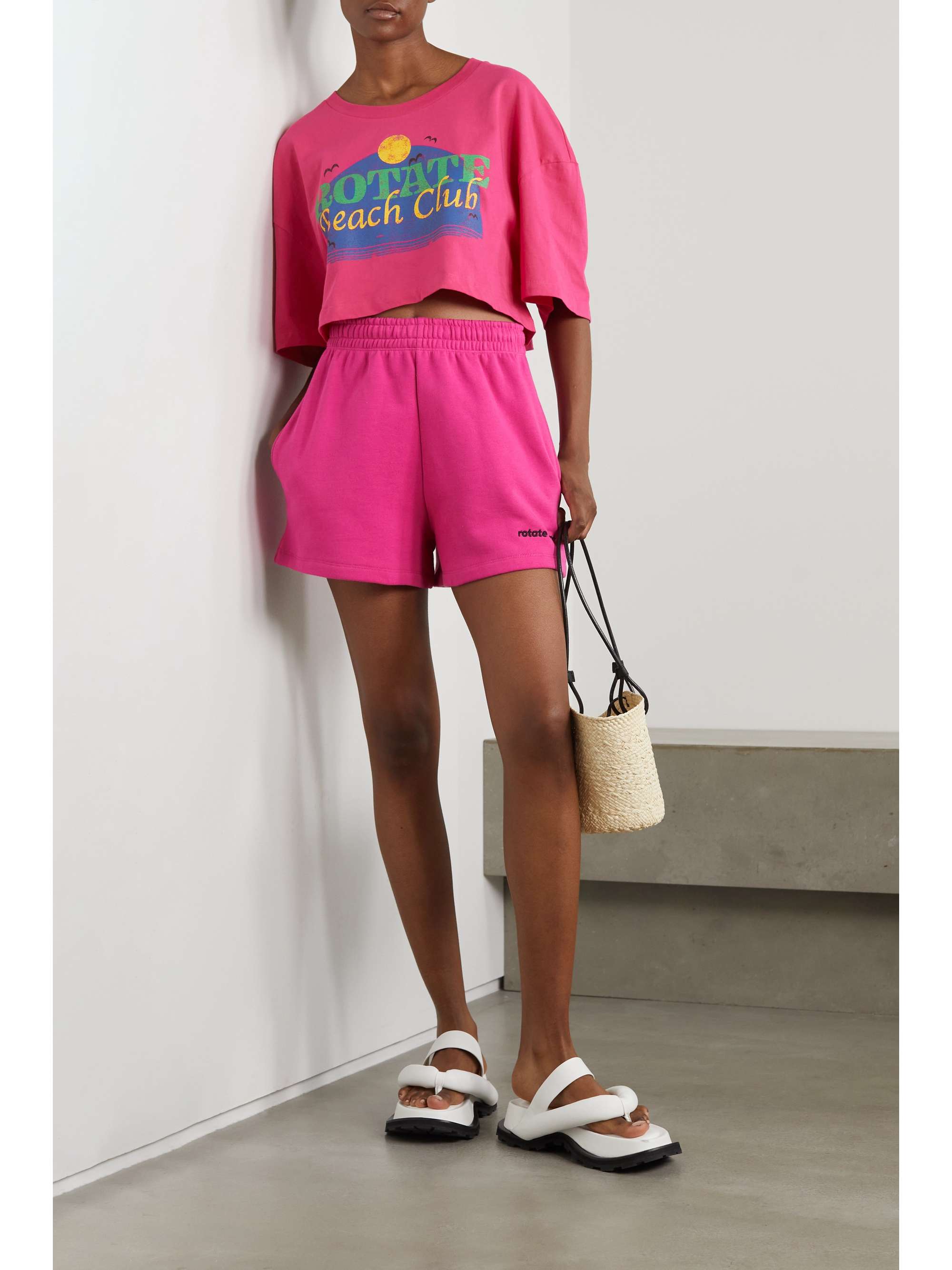 ROTATE BIRGER CHRISTENSEN T-shirt raccourci en jersey de coton biologique imprimé Tyra