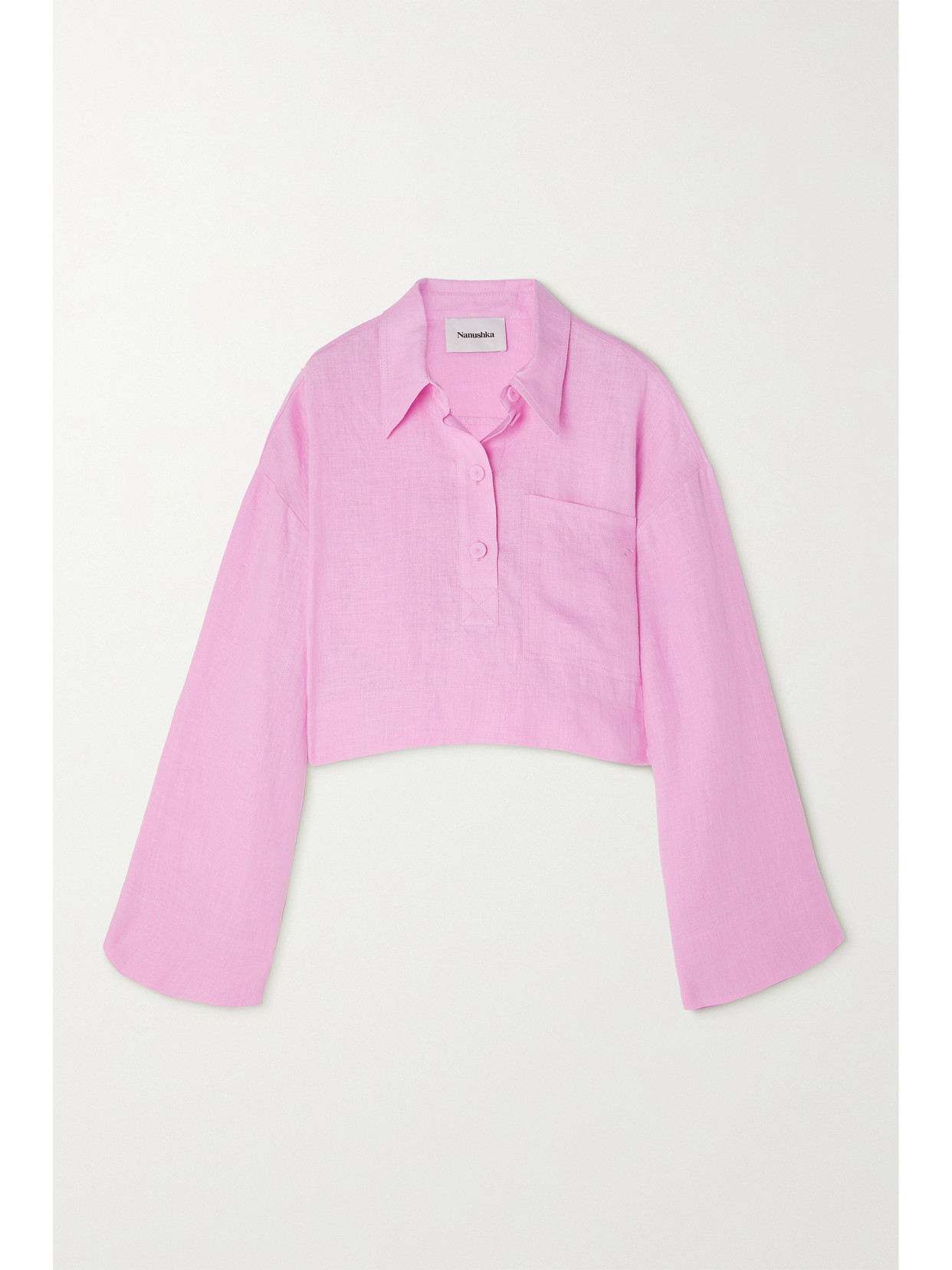 Nanushka - Caisa Oversized Cropped Linen Shirt - Pink