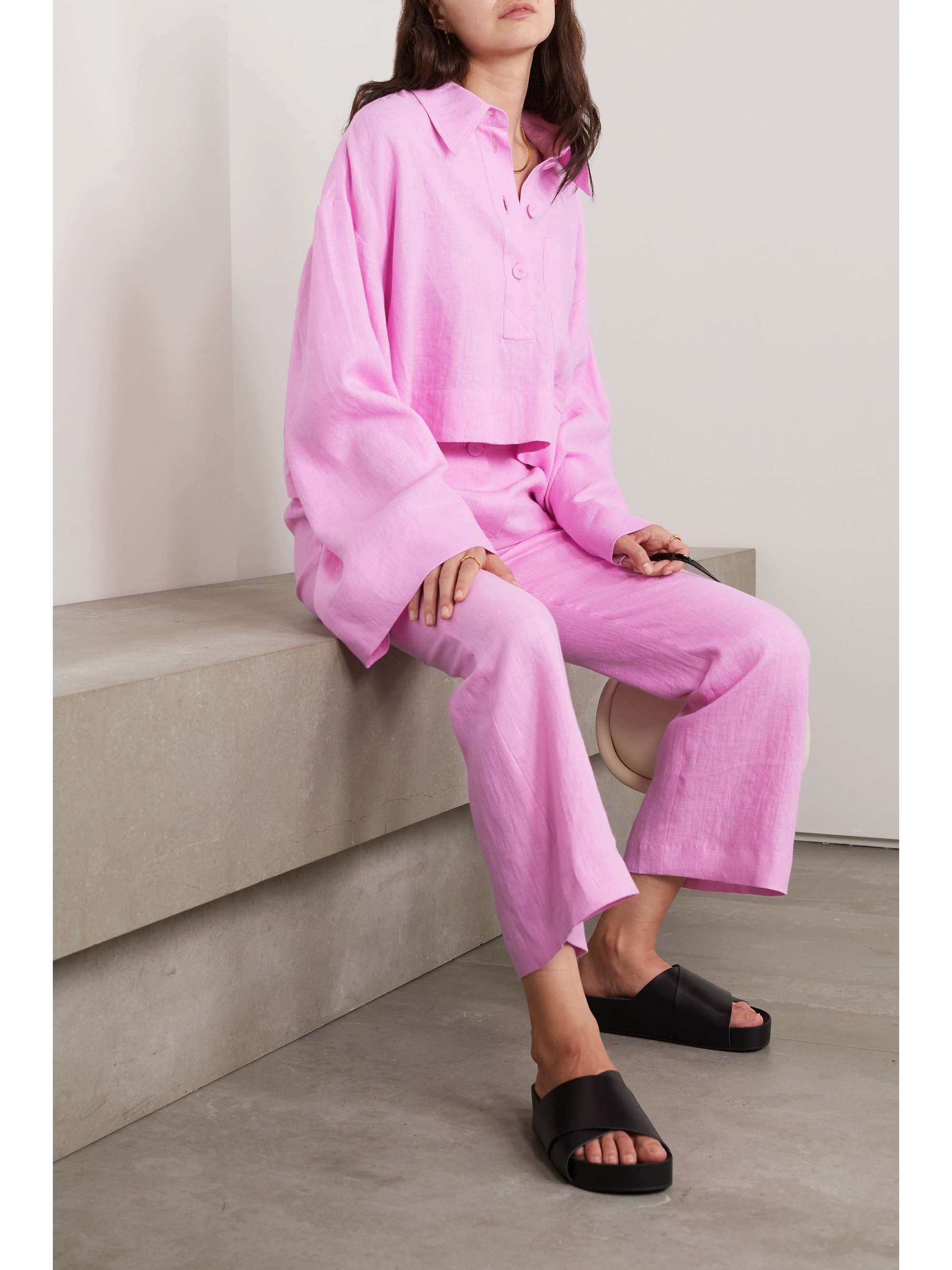 Pink Caisa oversized cropped linen 