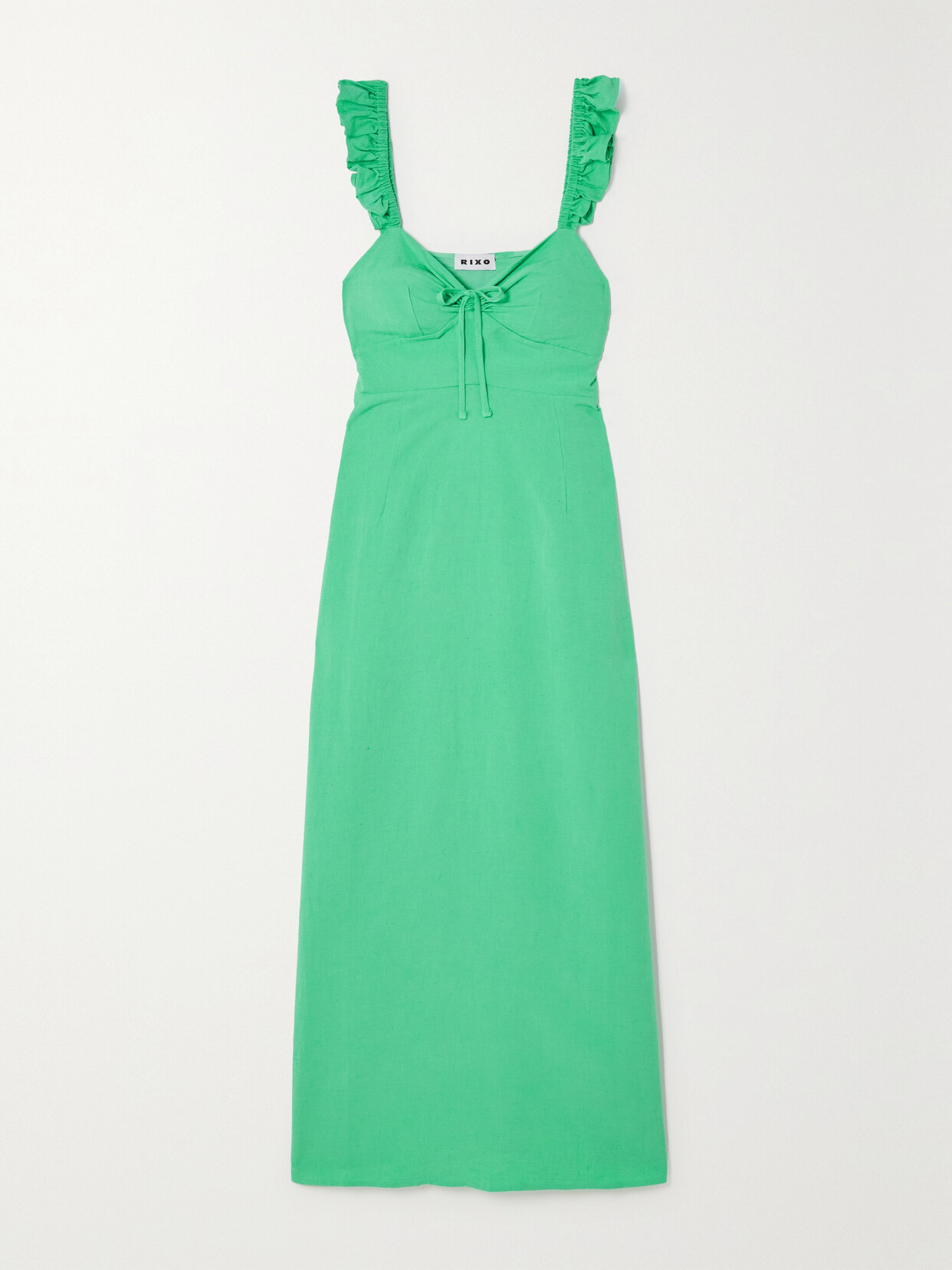 RIXO Cecile Belted Ruffled Woven Midi Dress - Green