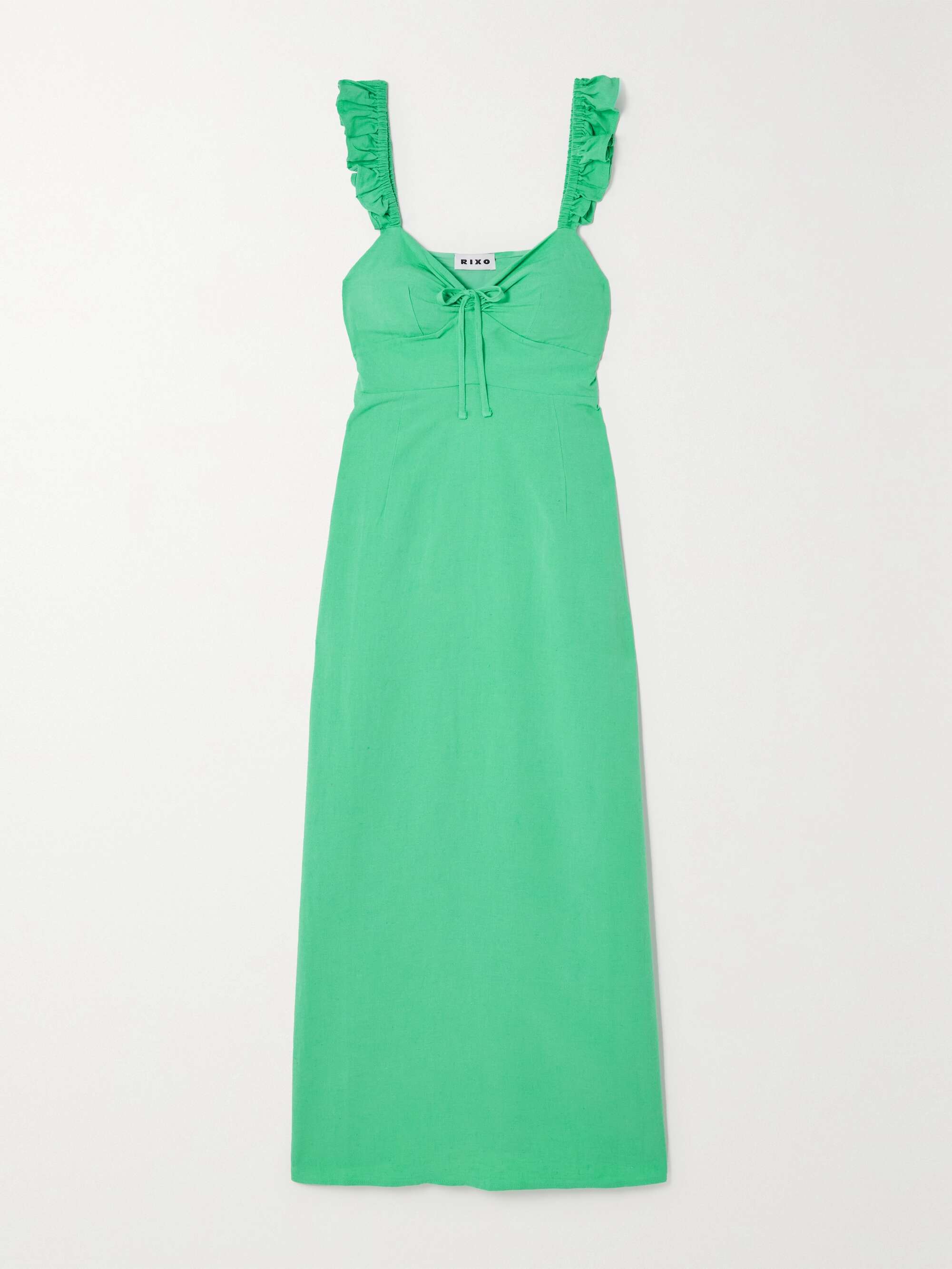 RIXO Cecile belted ruffled woven midi dress NET A PORTER