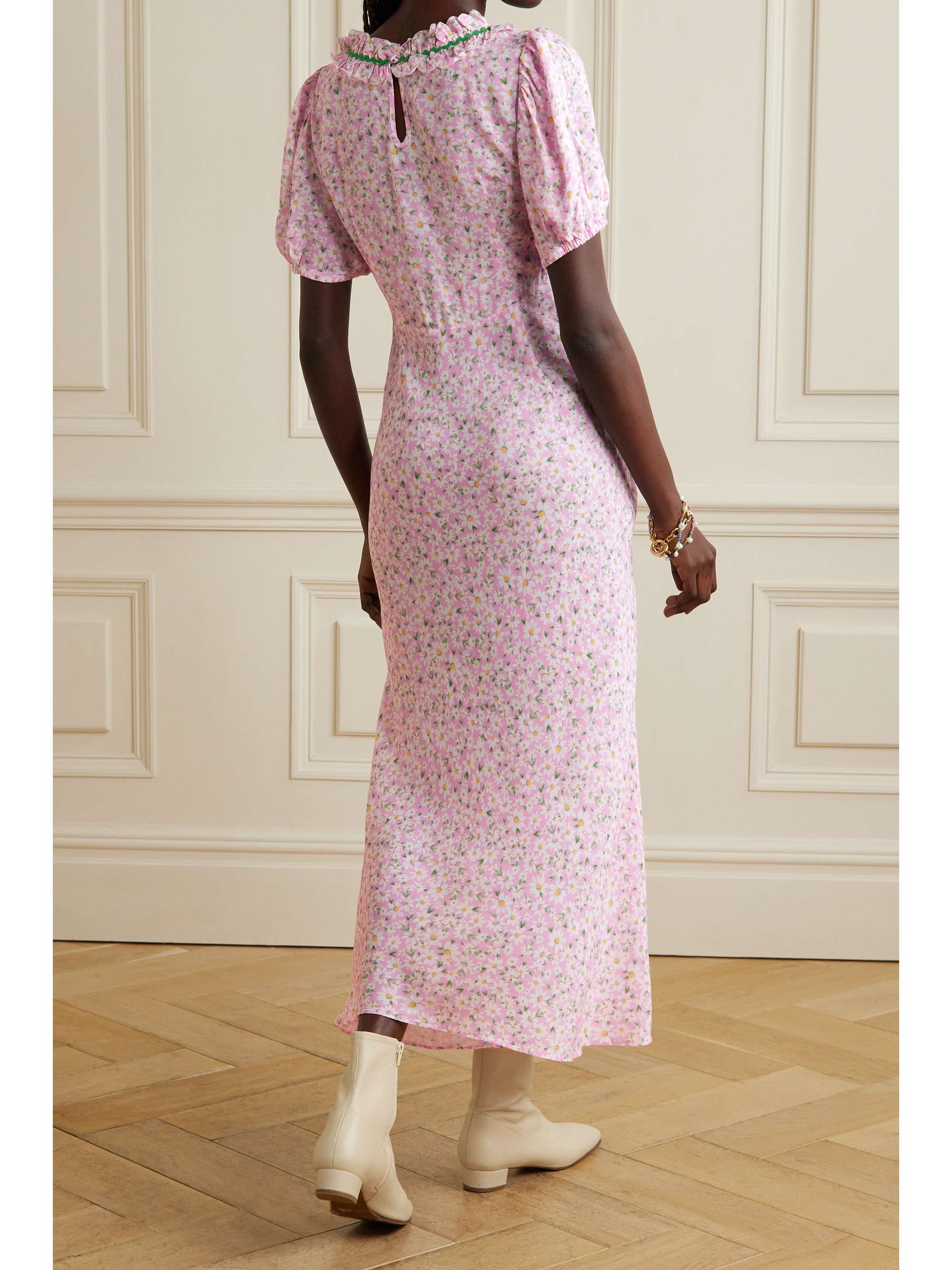 Pink Deia ric ractrimmed ruffled floralprint voile midi dress RIXO
