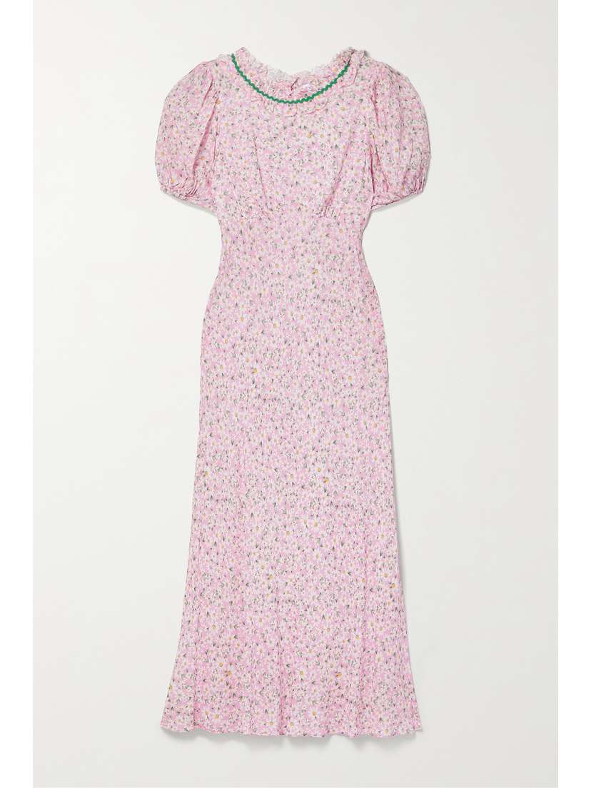 RIXO Deia Ric Rac-trimmed Ruffled Floral-print Voile Midi Dress