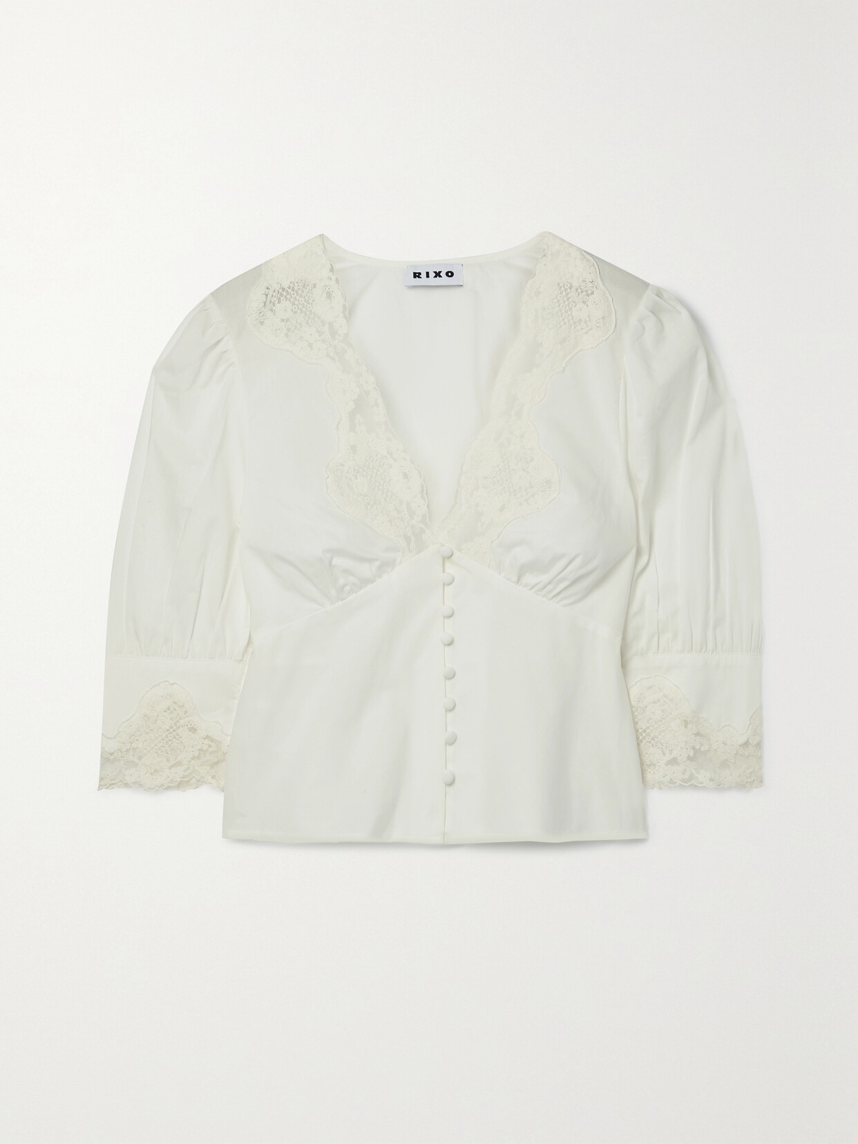 Shop Rixo London Amanda Lace-trimmed Cotton Blouse In Ivory