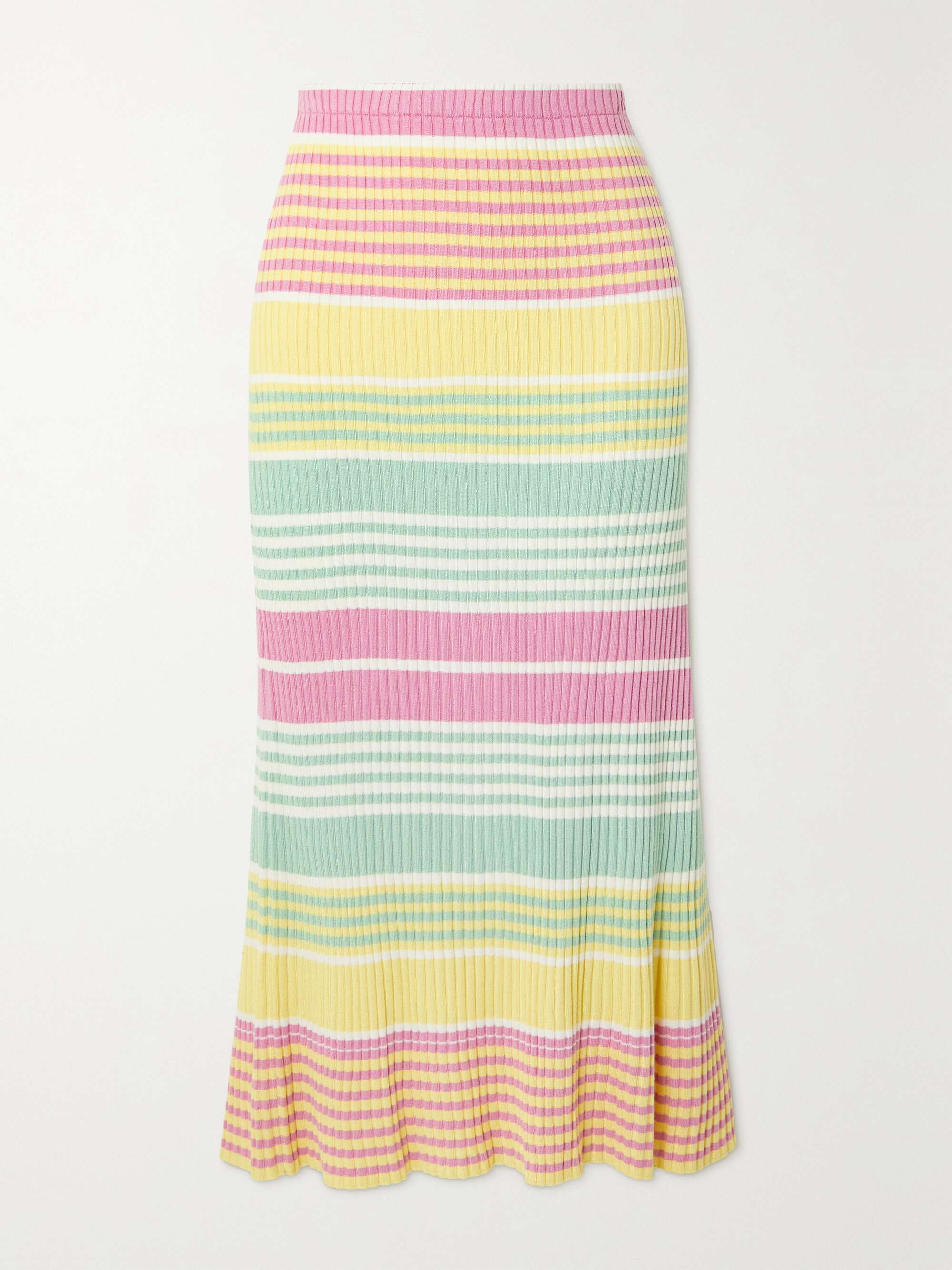 RIXO Kelly striped ribbed-knit midi skirt | NET-A-PORTER