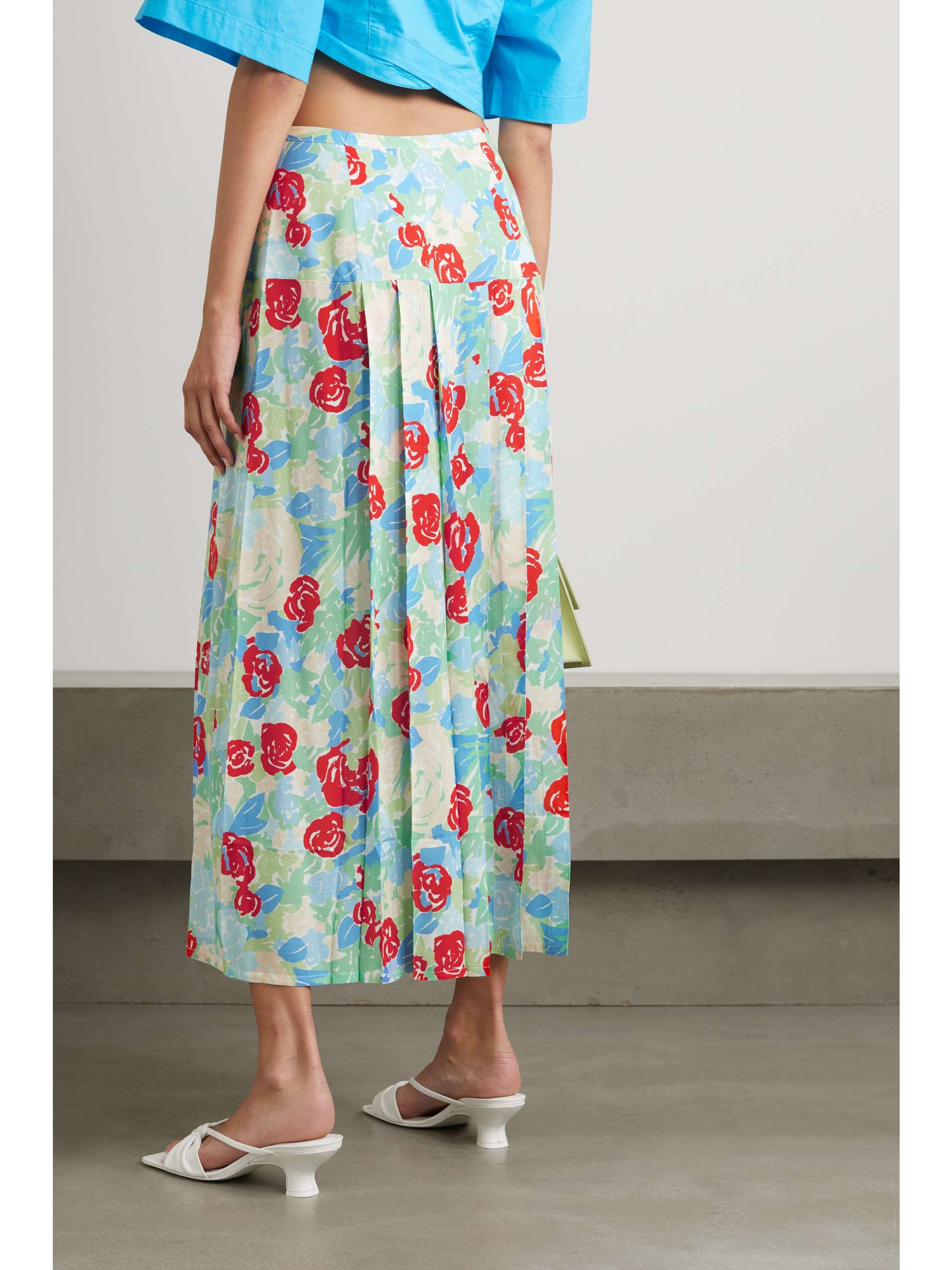 RIXO Nancy pleated floral-print voile midi skirt
