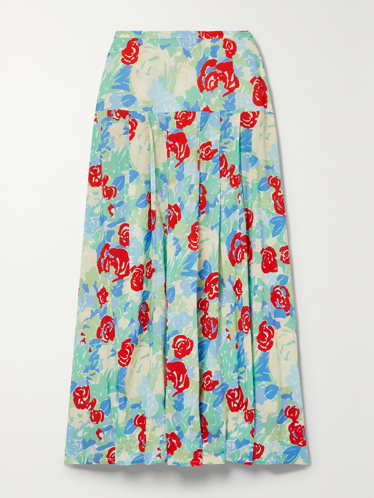 Shop Rixo London Nancy Pleated Floral-print Voile Midi Skirt In Blue