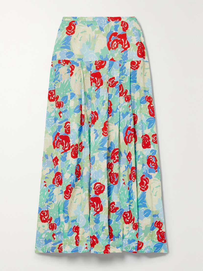 Rixo Nancy Pleated Floral-print Voile Midi Skirt
