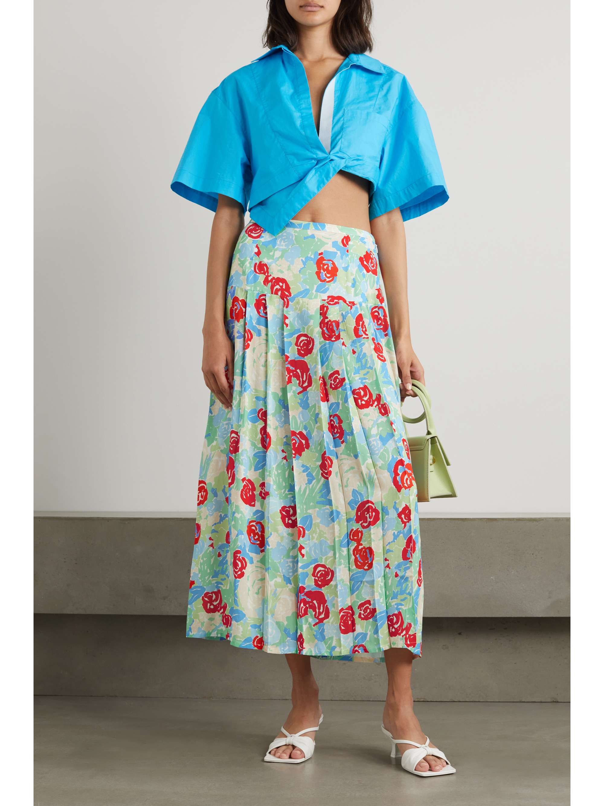 RIXO Nancy pleated floral-print voile midi skirt