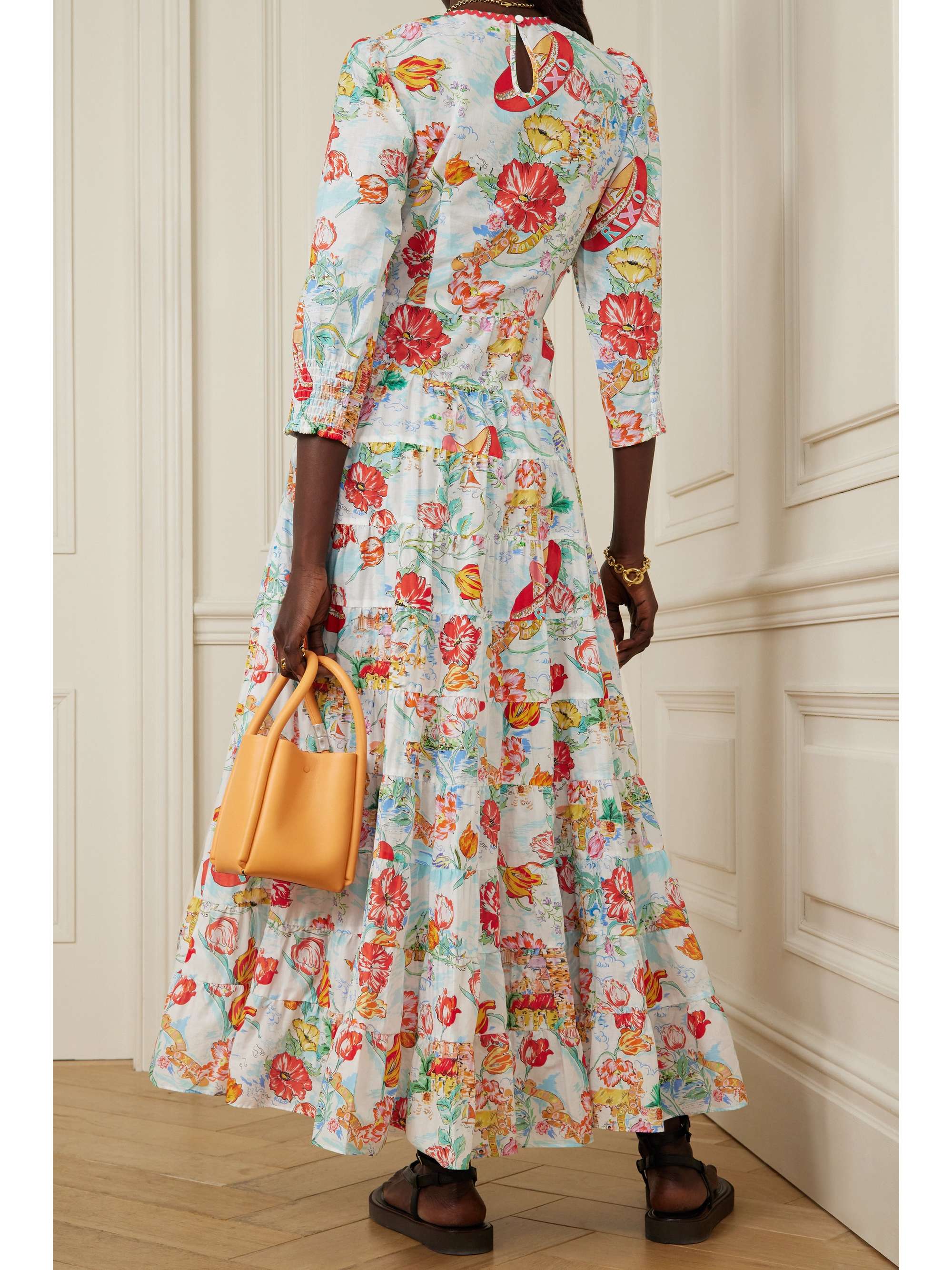 RIXO Kristen tiered ric rac-trimmed printed cotton-voile maxi dress
