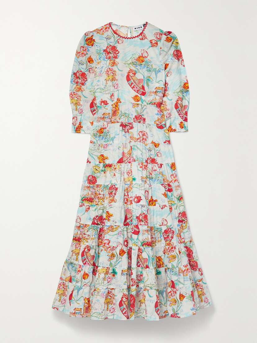 Rixo Kristen Tiered Ric Rac-trimmed Printed Cotton-voile Maxi Dress - UK 18