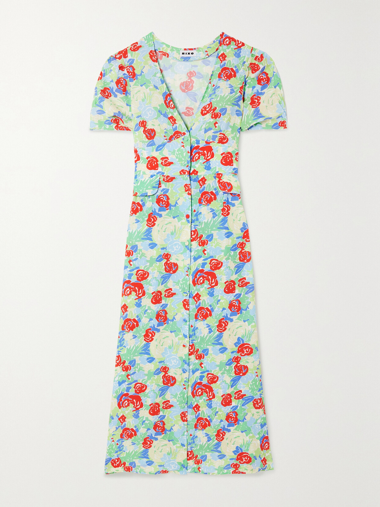 RIXO Jackson Floral-print Crepe Midi Dress - Blue