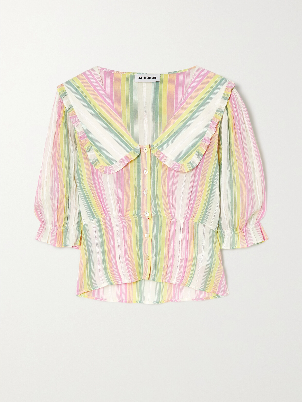 RIXO Tuscany Cropped Striped Cotton-poplin Blouse - Green