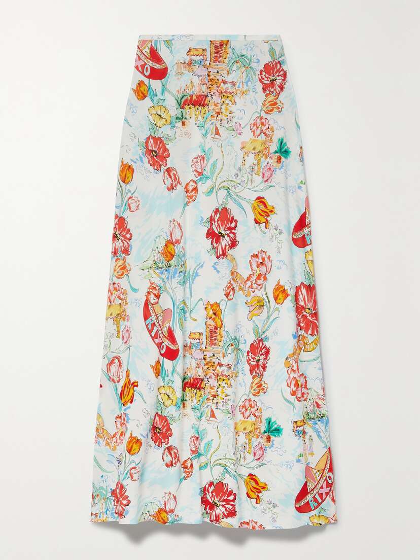 Rixo Kelly Printed Voile Midi Skirt