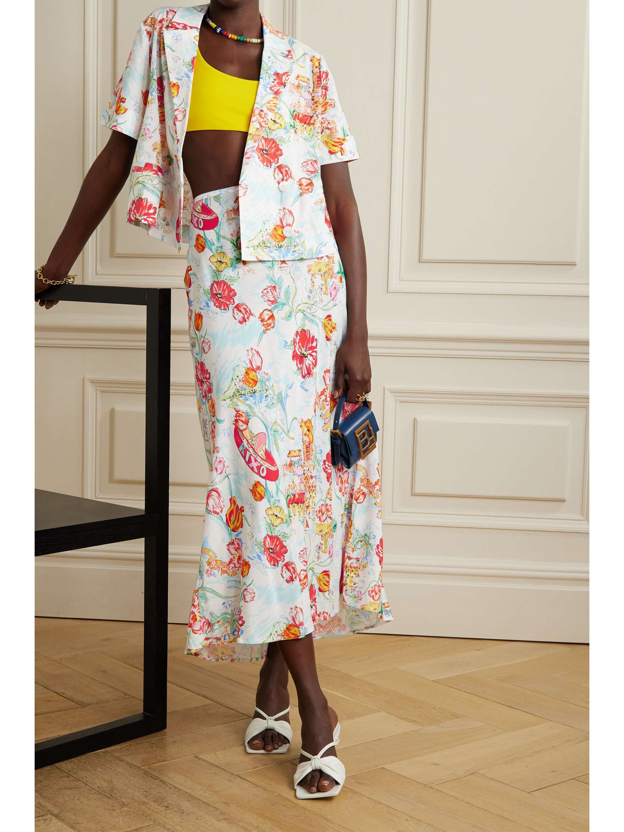 RIXO Kelly printed voile midi skirt