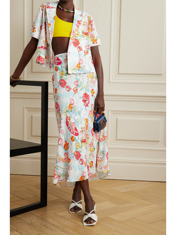 RIXO Kelly printed voile midi skirt