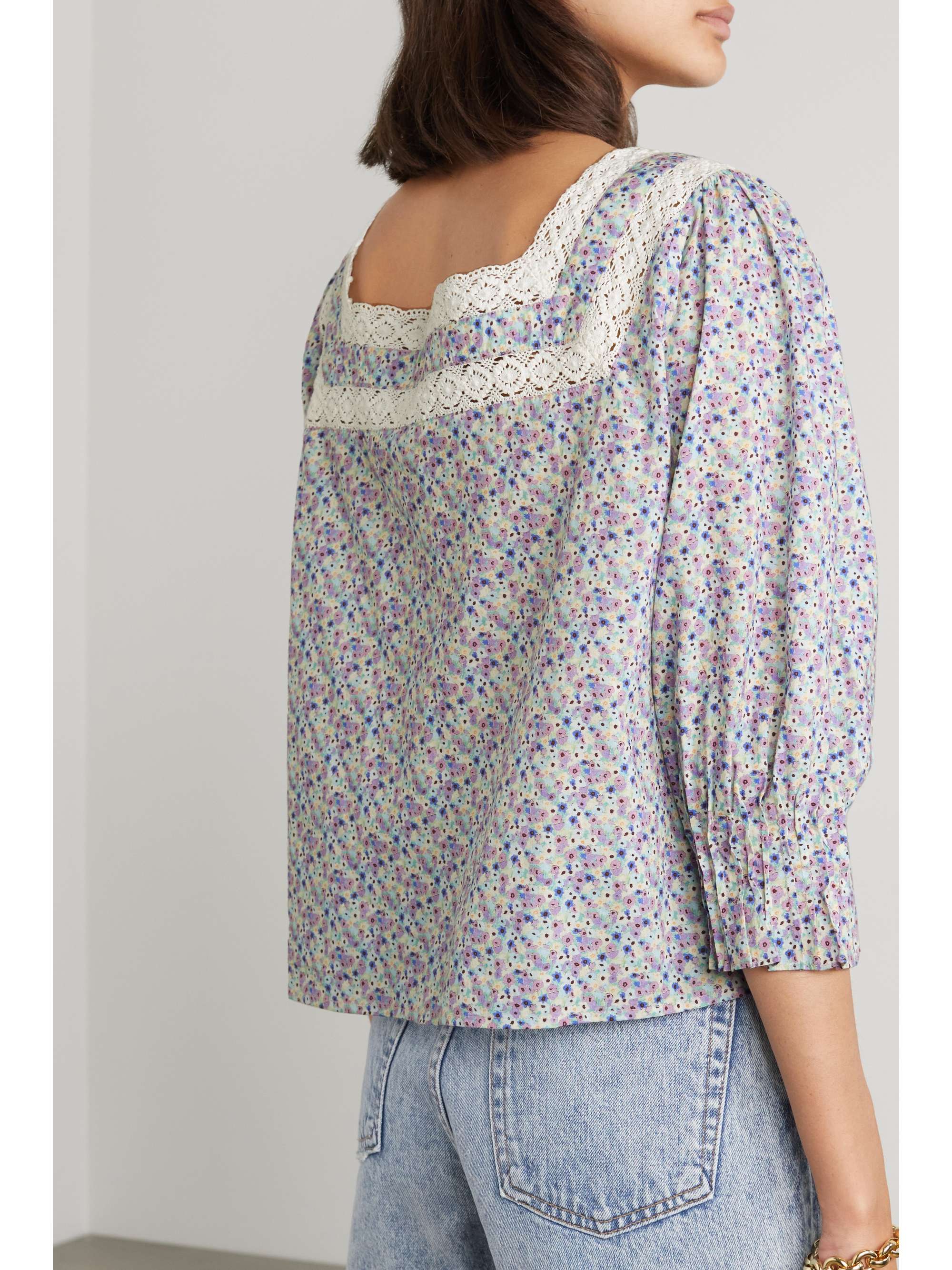 RIXO Sedona crochet-trimmed floral cotton-voile blouse