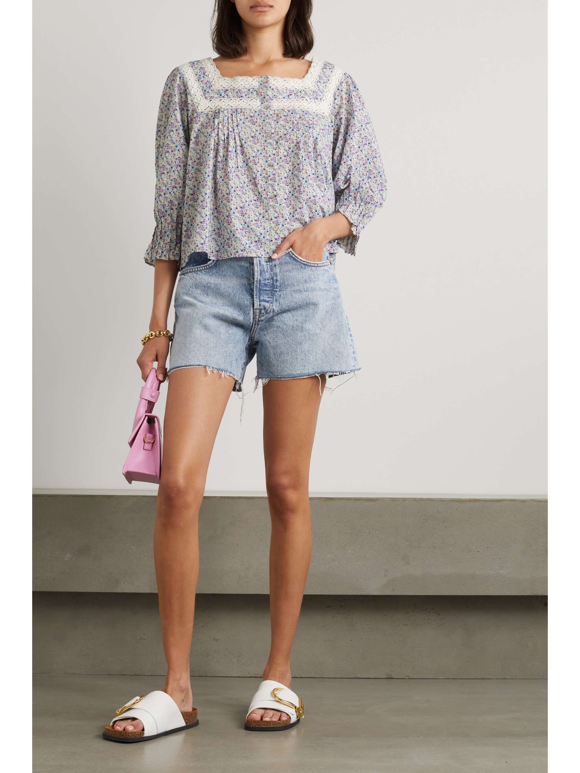 RIXO Sedona crochet-trimmed floral cotton-voile blouse
