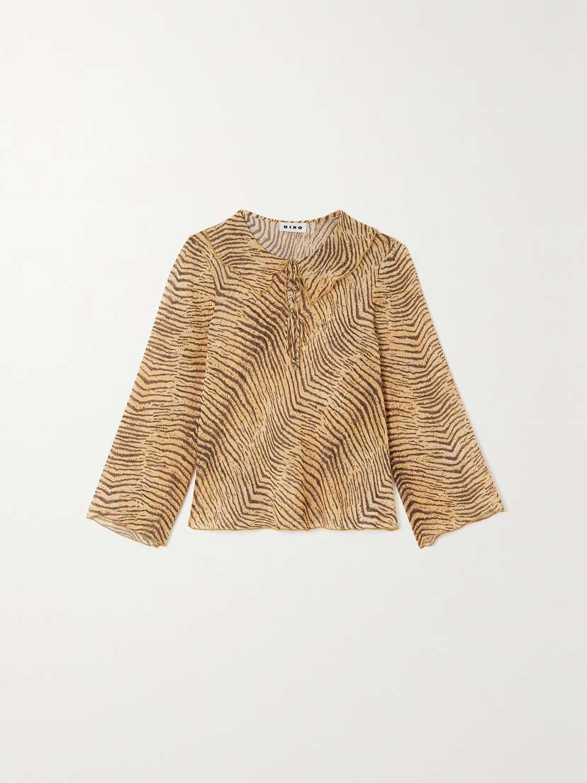 Rixo Darwin Tiger-print Georgette Blouse