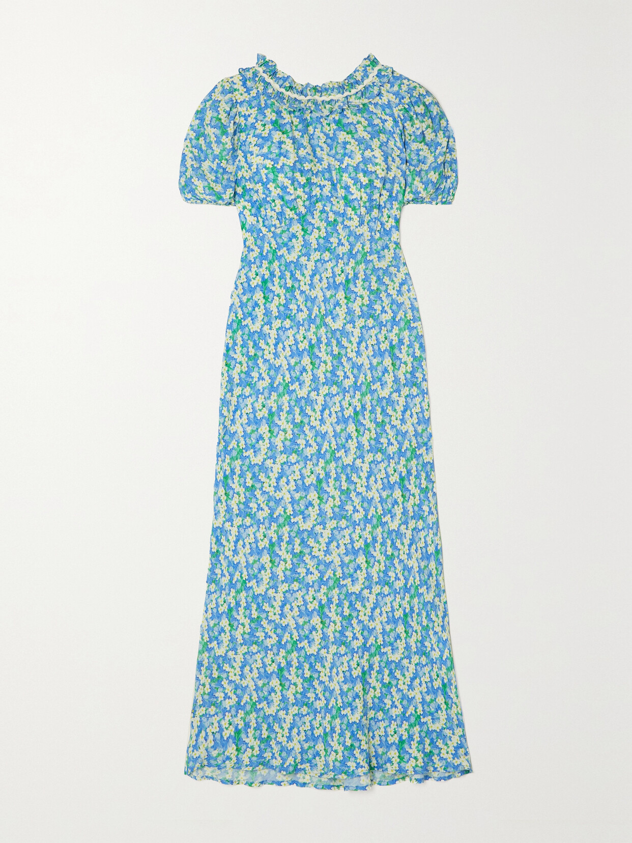 RIXO Deia Ric Rac-trimmed Ruffled Floral-print Voile Midi Dress - Blue