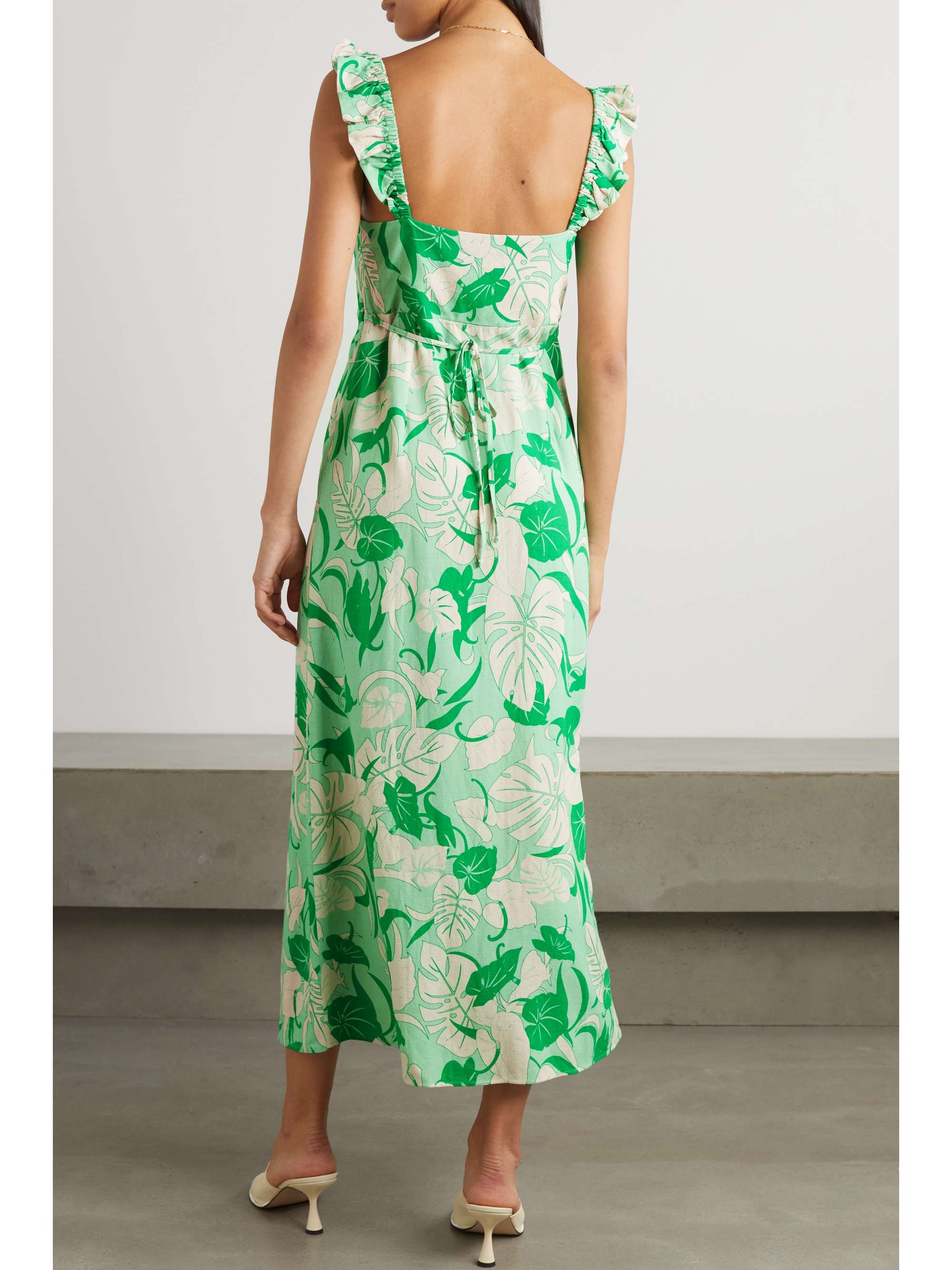 RIXO Cecile ruffled printed linen-blend midi dress