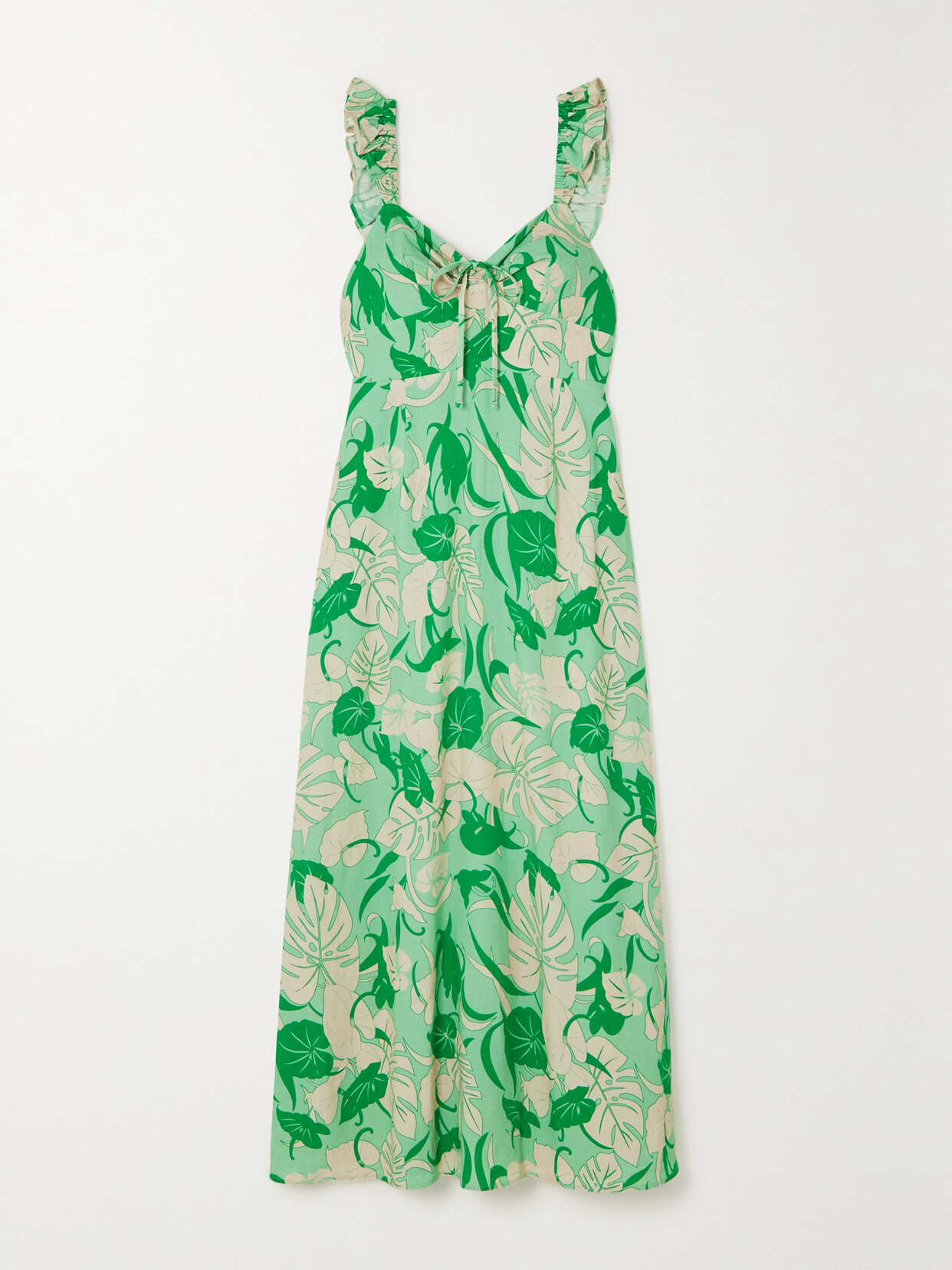 Rixo London Cecile Ruffled Printed Linen-blend Midi Dress In Green